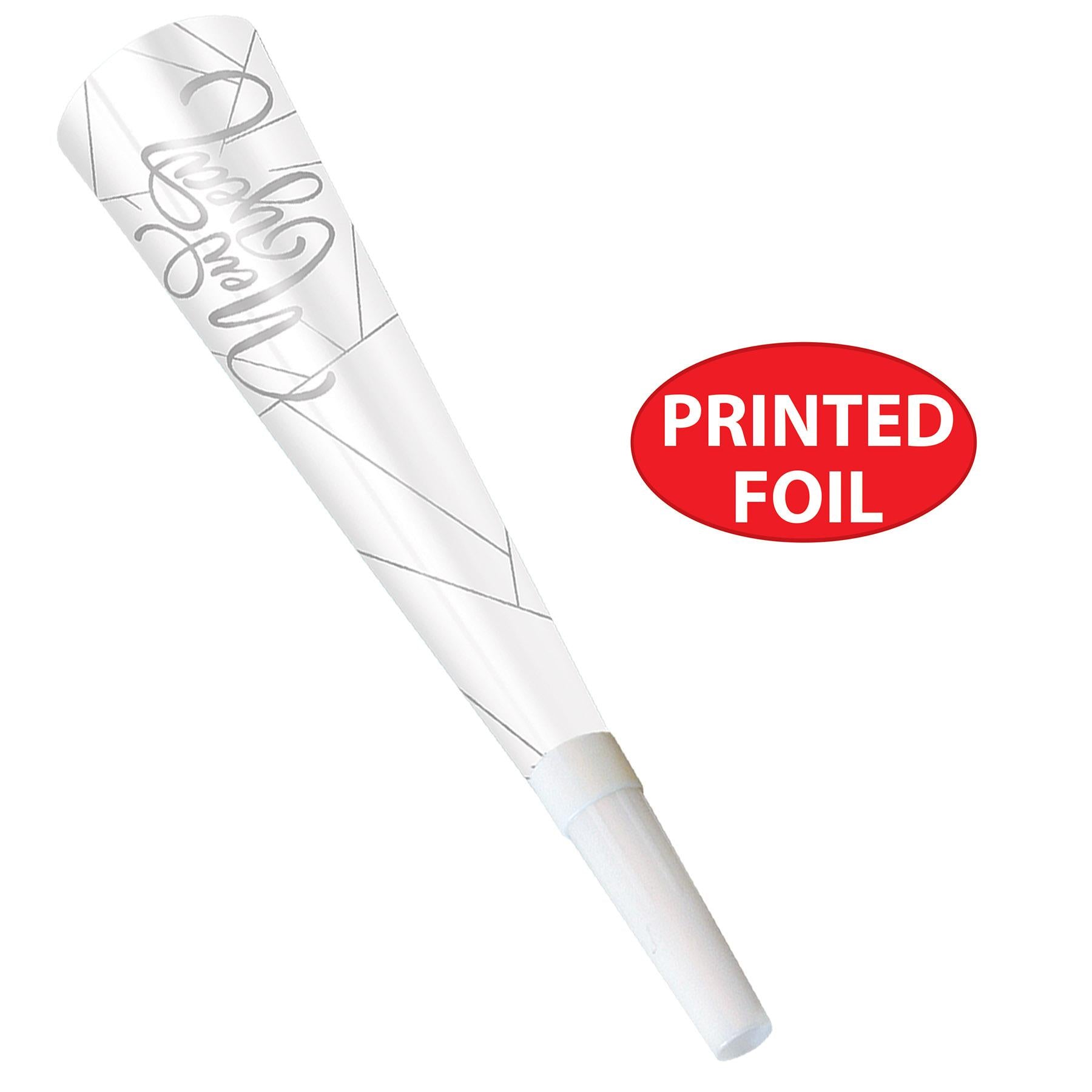 100 Pack Beistle White New Year Silver Horns - Party Blowers for New Year's Eve, Christmas, Birthday Celebrations & Festive Events