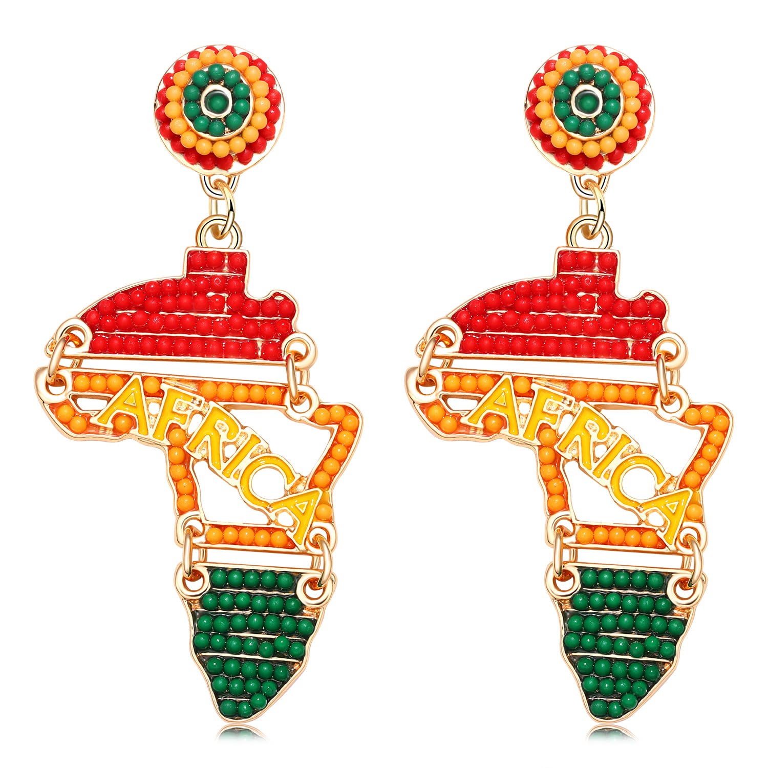 African Map Heart Shaped Juneteenth Independence Earrings for Women & Girls - Black History Dangle Earrings - Ethnic Fun Drop Jewelry Gift for Juneteenth, Kwanzaa & Black History Month Celebrations