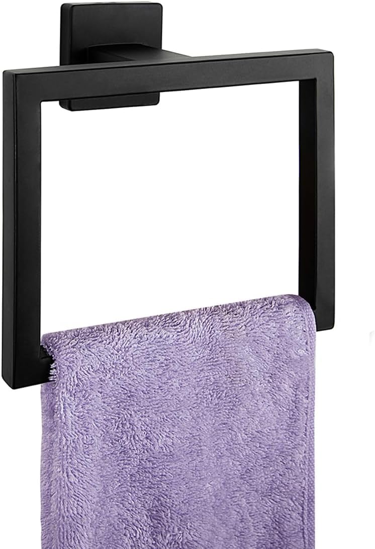 Modern Matte Black Towel Ring - SUS304 Stainless Steel Wall Mounted Bathroom Towel Holder - Durable Hand Towel Hanger for Bathroom, Kitchen & Powder Room - Perfect for Guest Bathrooms & Spa Style Decor