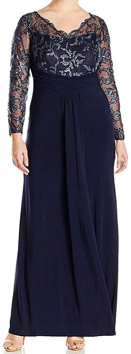 Marina Women's Plus Size Long Jersey Dress with Scallop Bodice - Elegant & Comfortable for Casual Wear, Office, and Special Occasions