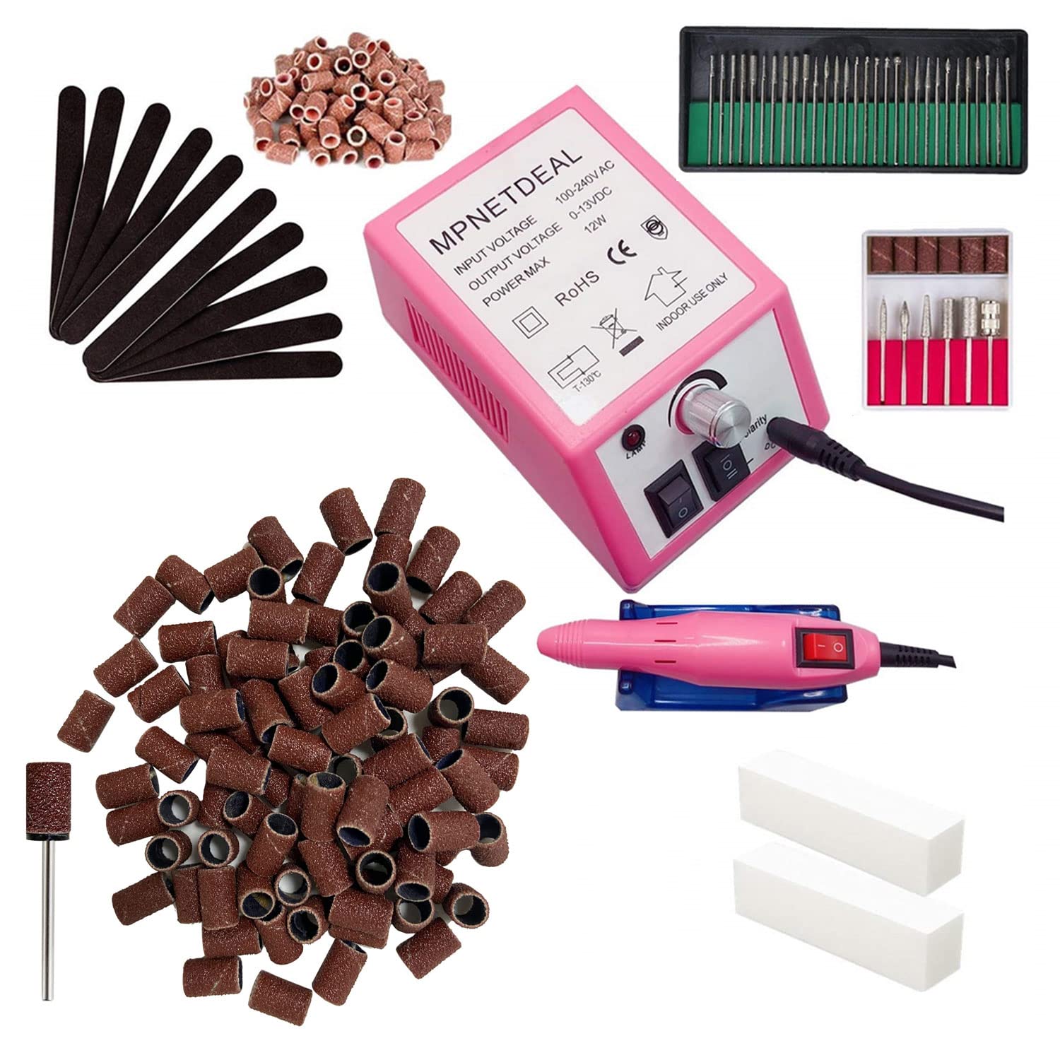 Professional Electric Nail Drill Kit - 30000 RPM Nail File Machine with 300pcs Sanding Bands (#80 Grit) for Acrylic, Gel & Dip Nails - Perfect for Salon & Home Manicure/Pedicure