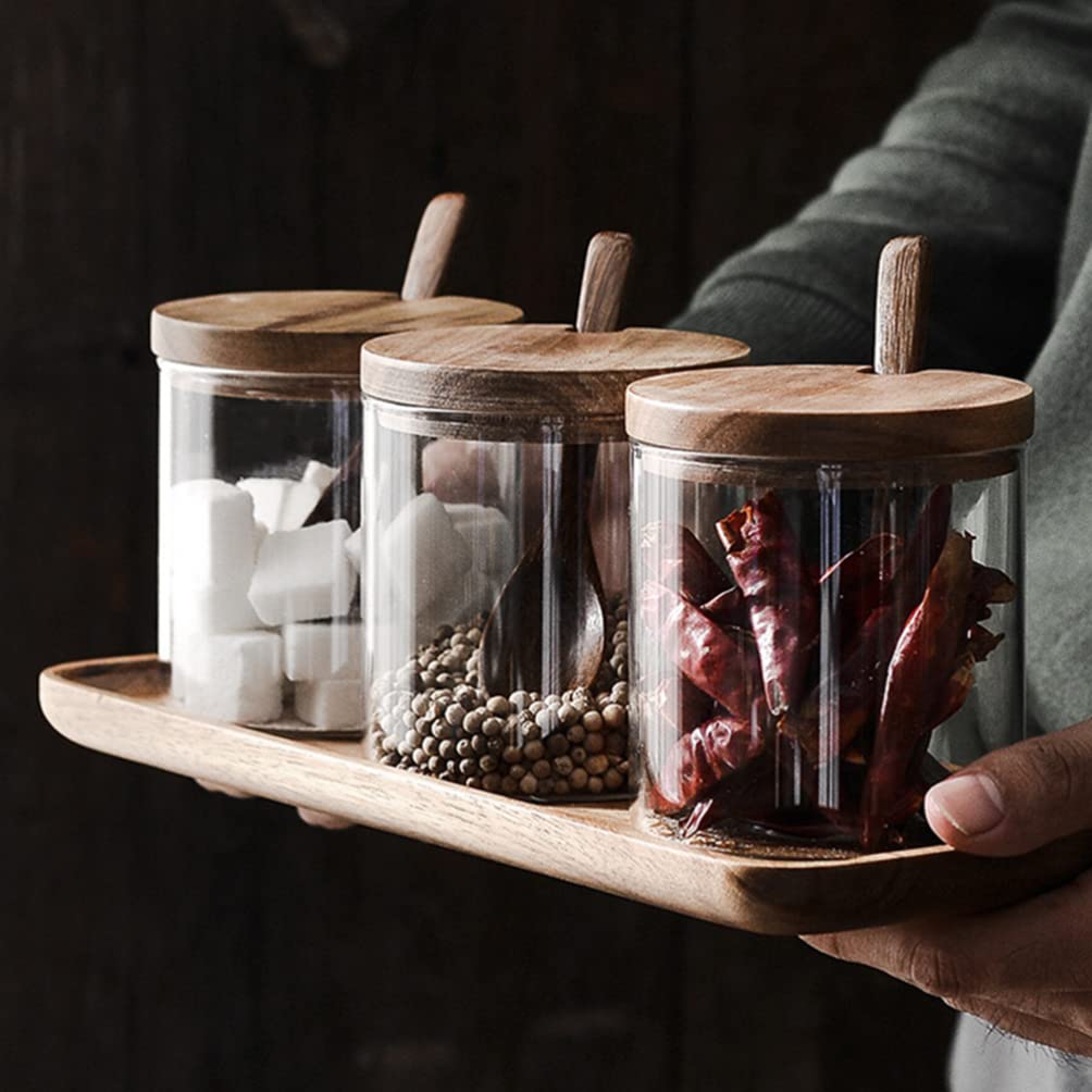 Premium 6-Piece Clear Glass Seasoning Jar Set with Wooden Lids - Spice Storage Containers for Salt, Pepper, Herbs & Spices - Perfect for Kitchen Organization & Cooking Essentials