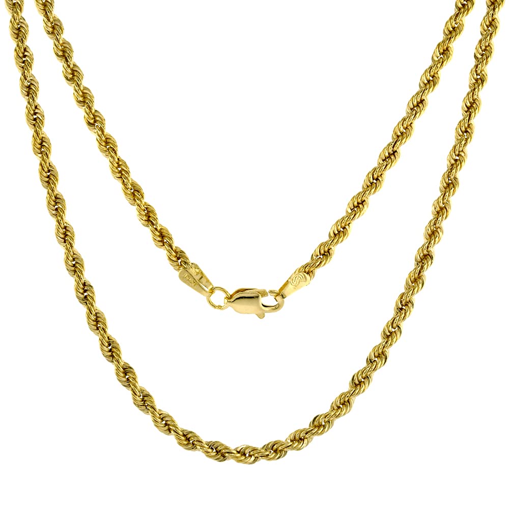 10k Gold 3mm Hollow Rope Chain Necklace & Bracelet Set for Men & Women (7-30 Inch) - Perfect for Gifts, Weddings & Everyday Wear