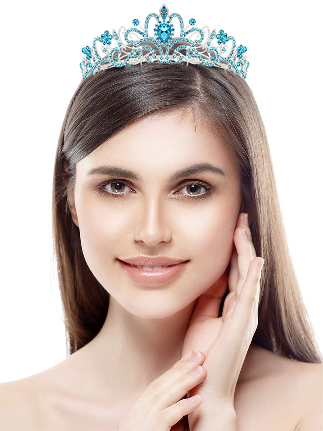 COCIDE Birthday Queen Sash & Crystal Tiara Set - Silver Crown for Women, Blue Rhinestone Headband & Glitter Sash for Girls Party | Perfect for Birthday Celebrations, Bachelorette Parties & Pageant Events