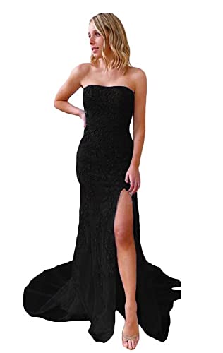 Elegant Strapless Fitted Prom Dresses for Women - Long Lace Applique Wedding & Evening Party Gowns with High Slit | Perfect for Homecoming, Formal Events & Special Occasions