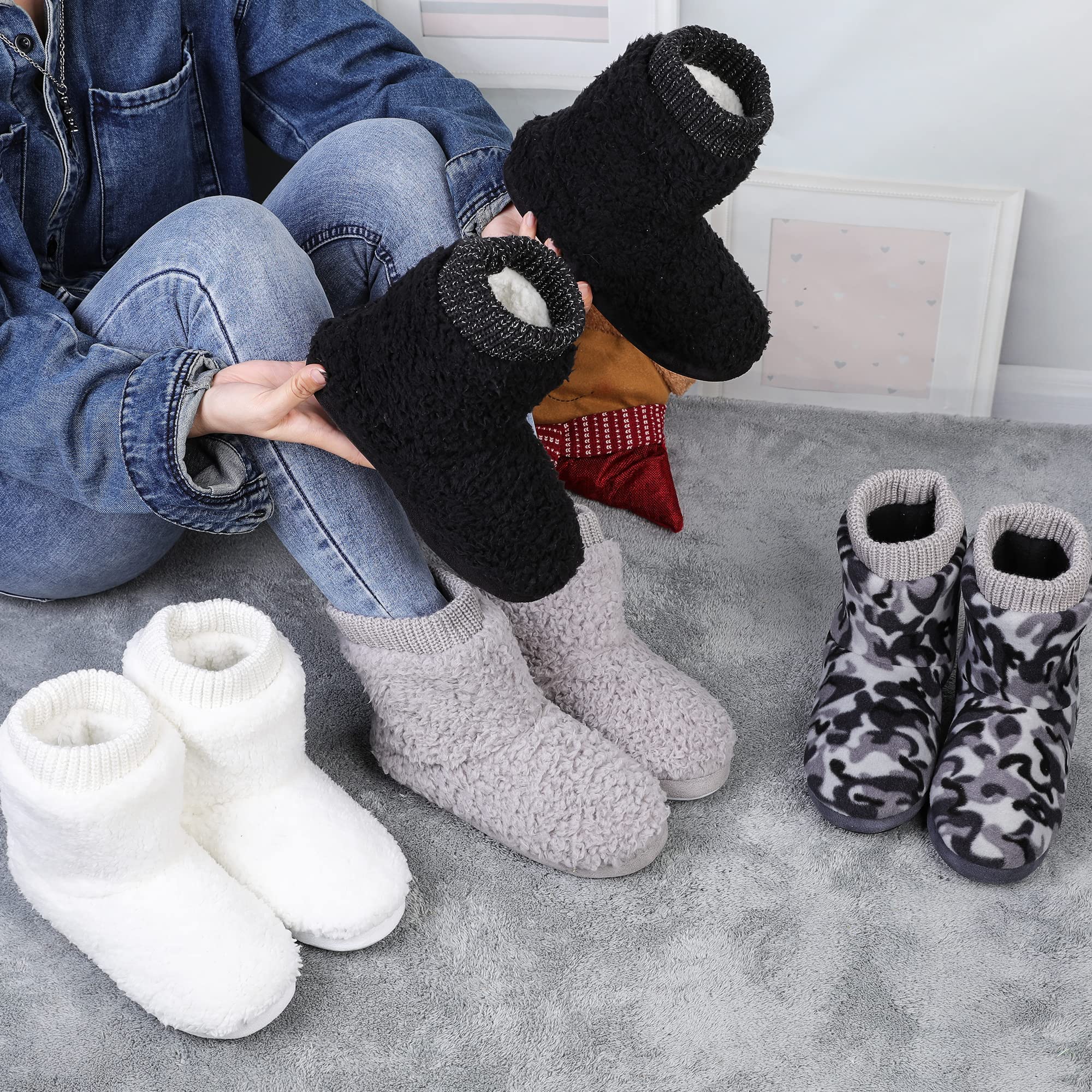 Women's Cozy Faux Fleece Fuzzy Ankle Bootie Slippers - Plush Lined House Shoes with Anti-Slip Sole for Indoor/Outdoor Wear - Perfect for Winter, Home, Office and Casual Outings