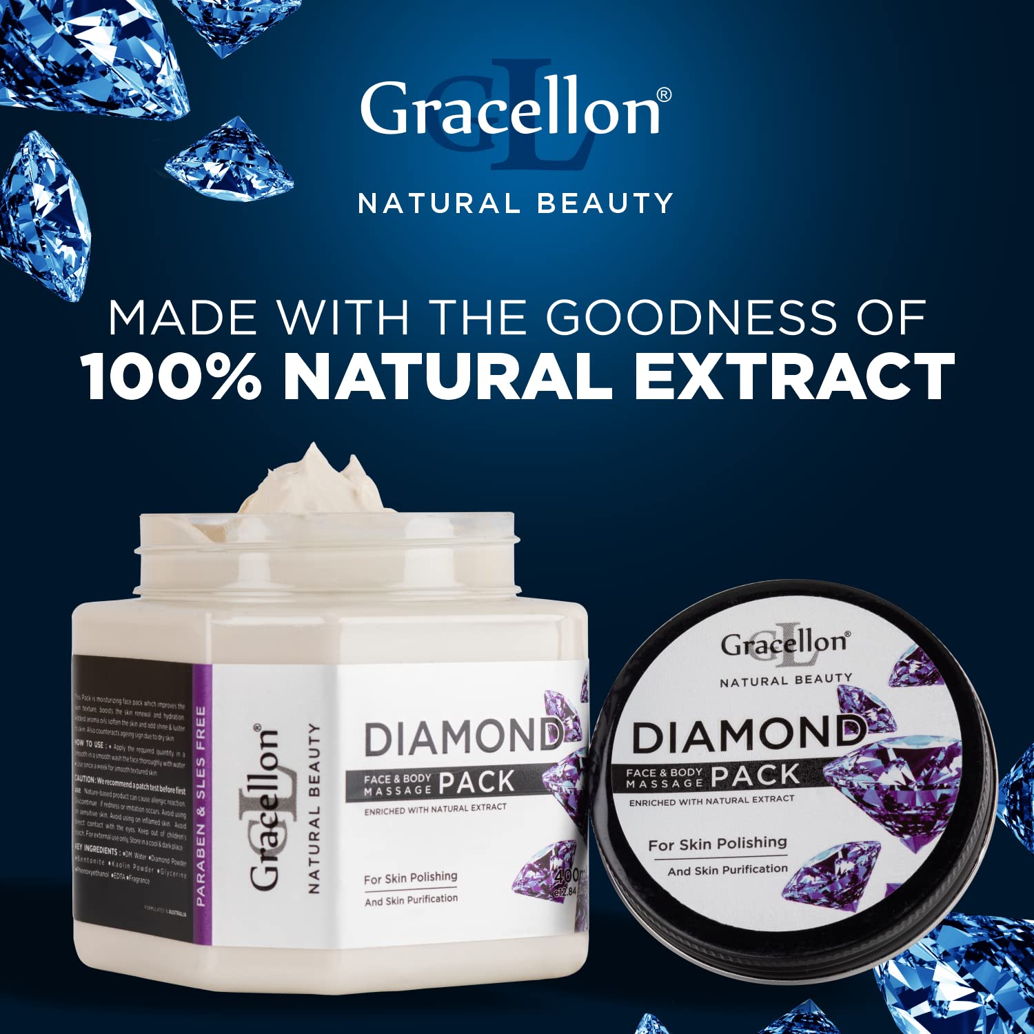 Gracellon Diamond Face & Body Massage Pack – Improves Skin Elasticity, Stimulates & Brightens for Radiant Complexion | Spa & Home Skincare Treatment