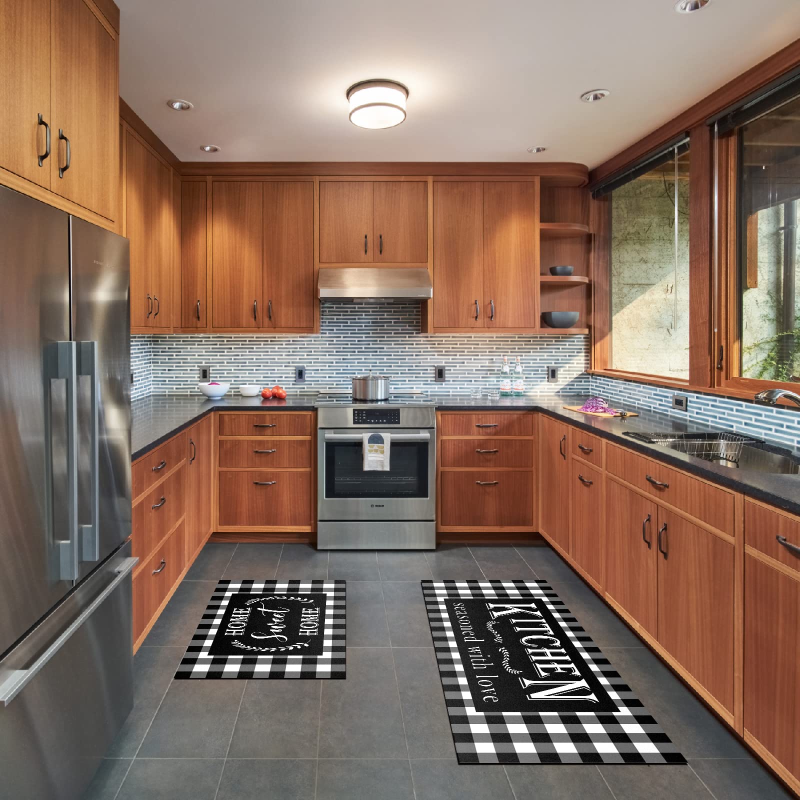 Buffalo Plaid Kitchen Mat Set of 2 - Non-Slip Thick Comfort Floor Rugs for Kitchen, Sink, Office & Laundry (17