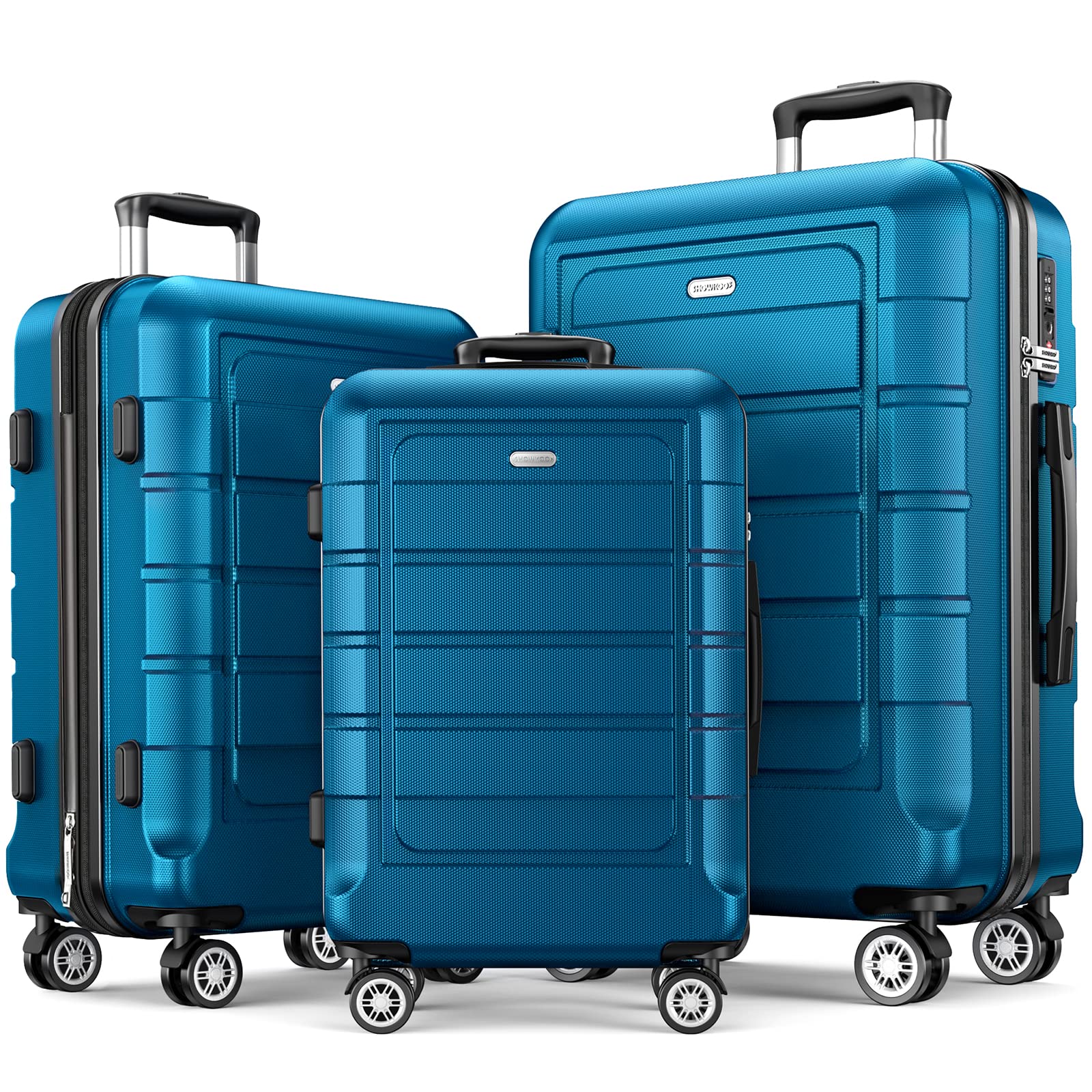 SHOWKOO Expandable 3-Piece Luggage Set - Durable PC+ABS Suitcases with Double Spinner Wheels & TSA Lock, Sea Blue - Perfect for Travel, Vacations & Business Trips