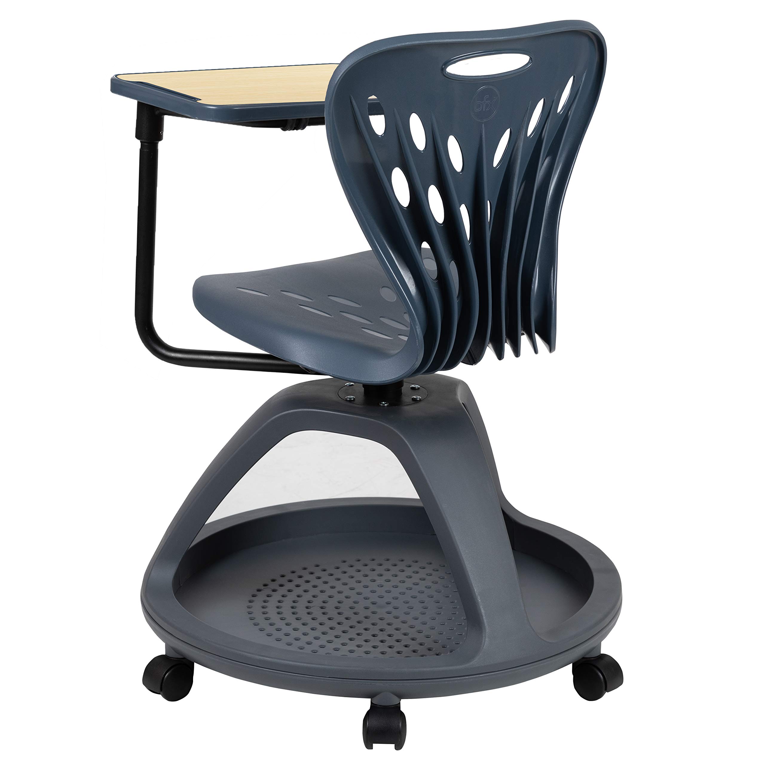 Ergonomic Dark Gray Mobile Desk Chair with 360° Swivel & Tablet Rotation - Under Seat Storage Organizer - Perfect for Home Office, Study Room & Small Spaces