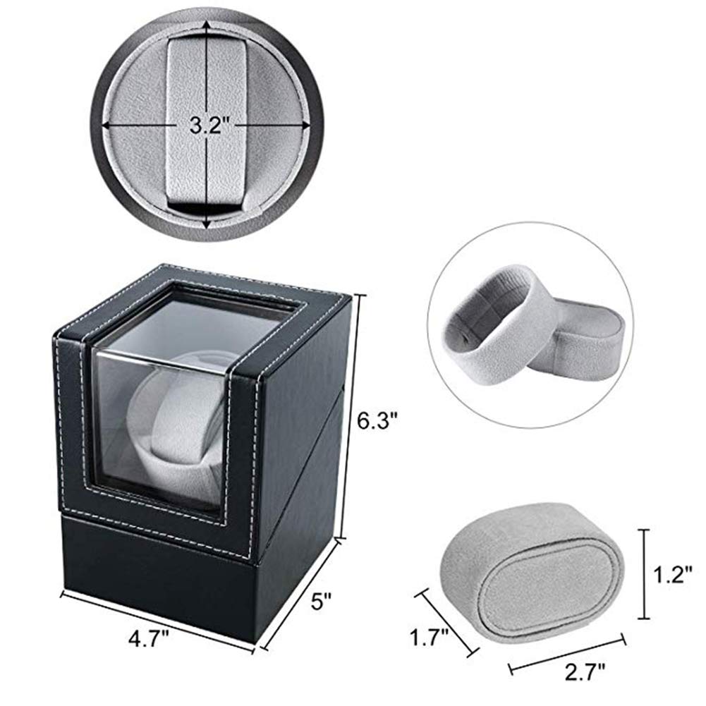 Premium Single Automatic Watch Winder - Ultra Quiet Japanese Motor with Elegant Wood Shell & Black Leather/Carbon Fiber - Perfect for Watch Collectors & Luxury Timepiece Storage at Home/Office