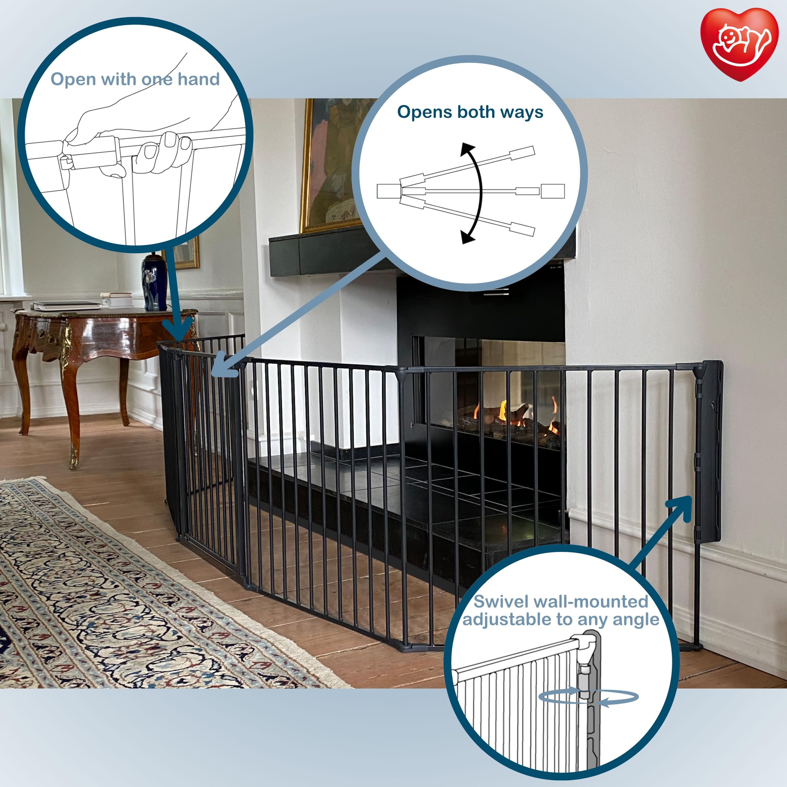 BabyDan Flex XXL Expandable Room Divider & Playpen - Adjustable from 35.4 to 138 Inches - Safe Baby Play Space Barrier - Perfect for Nursery, Living Room & Childproofing Areas - Black