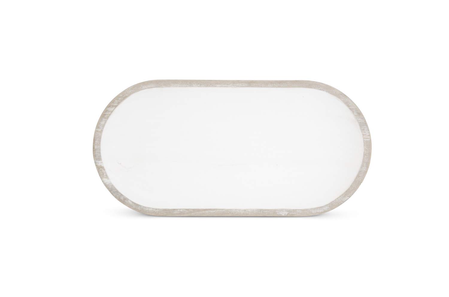 K&K Interiors Set of 2 Oval Paulownia Wood Serving Trays with Center Handles - Natural Brown & White Wooden Platter for Dining Table, Coffee Table Decor, Breakfast in Bed, Gift Giving (Grad Sizes)