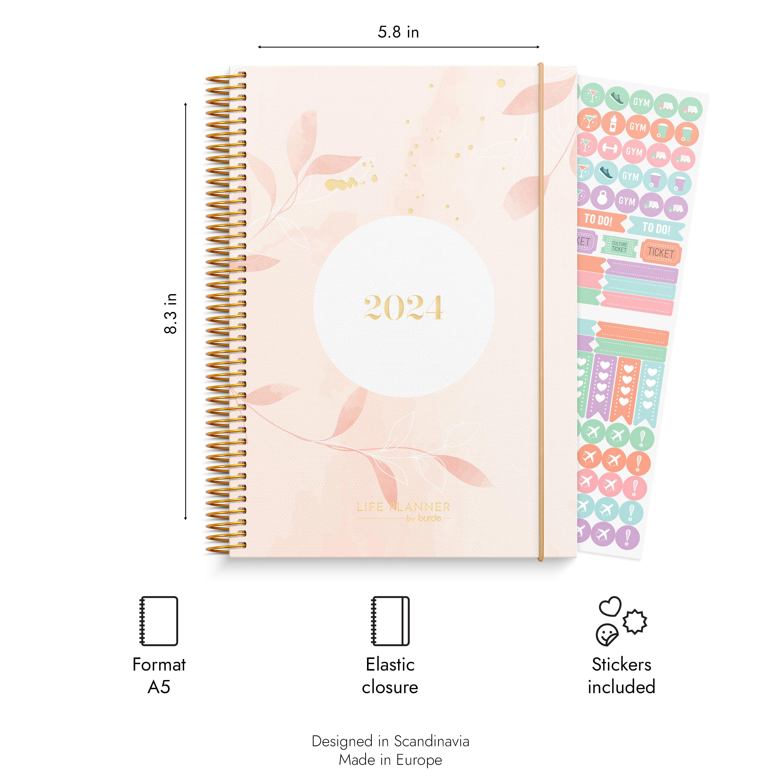 2024 Weekly & Monthly Planner - A5 Hardcover Life Organizer (8.3x5.8 Inches) with Stickers | December 2023-January 2025 | Thick Paper, Yearly Overview | Perfect for Students, Professionals & Goal Tracking