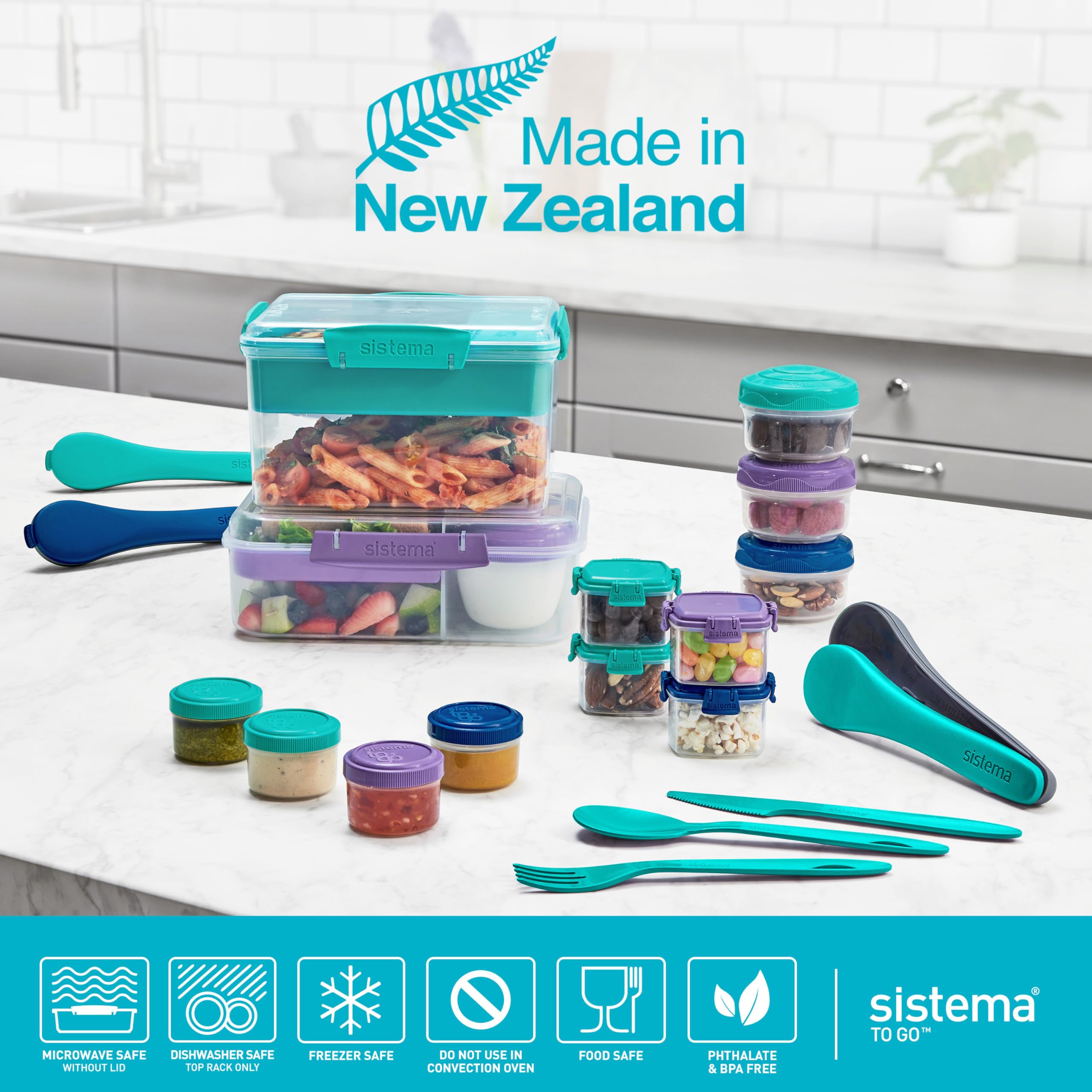 Sistema Bento Create To Go 6-Cup Food Storage Container Bento Box with Lid and Dividers, 2 Pack, Minty Teal - Perfect for Meal Prep, School Lunches & Office Snacks