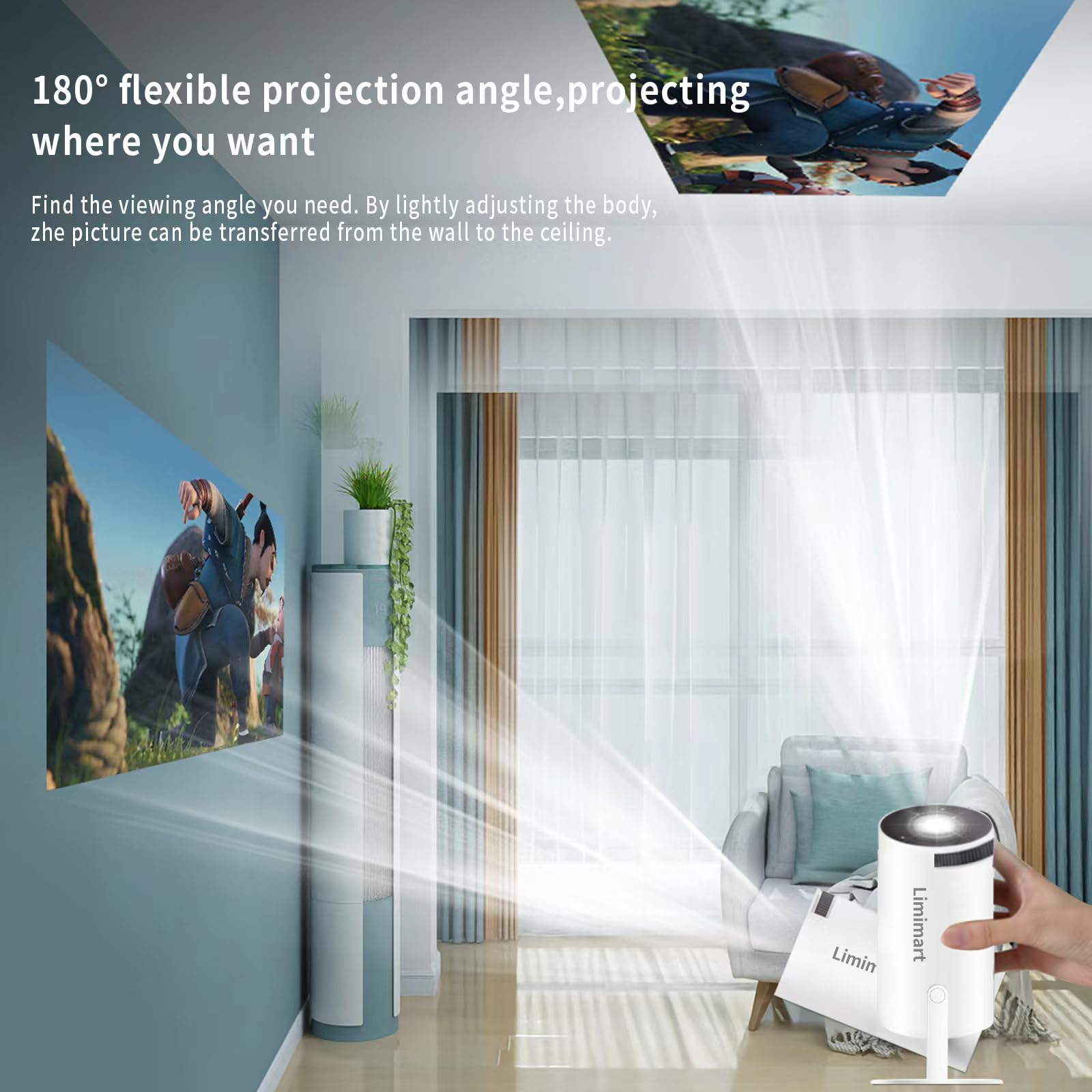 40''-130'' 4K Smart Mini Projector with 5G WiFi & Bluetooth 5.0 - Portable Home Theater Projector for Movies, Gaming, and Presentations - Compatible with Android/iOS/Windows/TV Stick/HDMI/USB - Perfect for Indoor/Outdoor Movie Nights, Office Meetings, and Classroom Learning