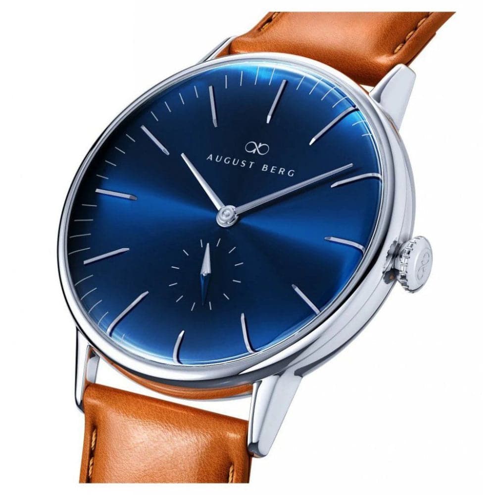 August Berg 10140E05LBN20 Blue Dial Brown Leather Strap Unisex Watch - Perfect for Casual Wear, Office & Everyday Use