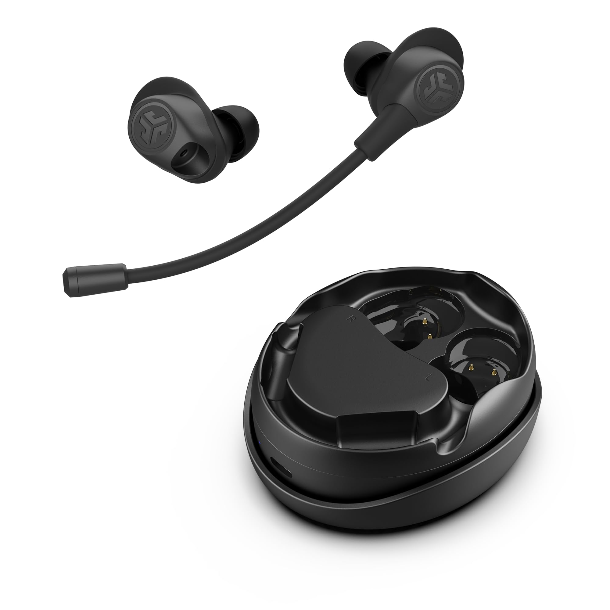 JLab Work Buds - True Wireless Earbuds with Detachable Noise-Canceling Boom Mic (Black) | 55+ Hours Playtime, Bluetooth Multipoint, USB-C Charging Dock | Perfect for Remote Work, Video Calls & Office Use