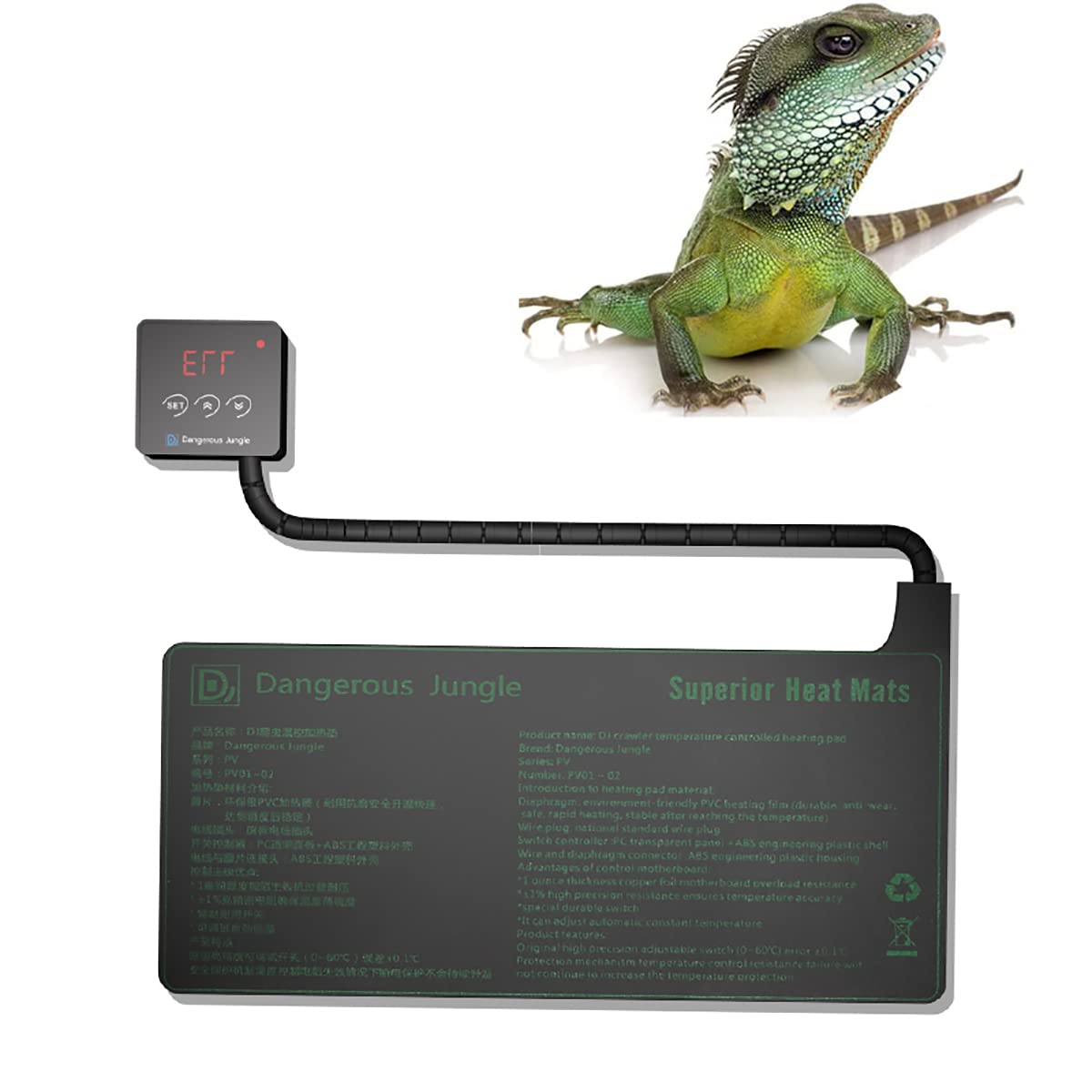 GT-LYD 45W Reptile Heating Pad - Adjustable Waterproof Heat Mat with Temperature Control for Reptile Tanks, Chicken Coops & Small Animal Enclosures (42x22.5cm) | Safe Terrarium Heater for Lizards, Snakes & Egg Incubation