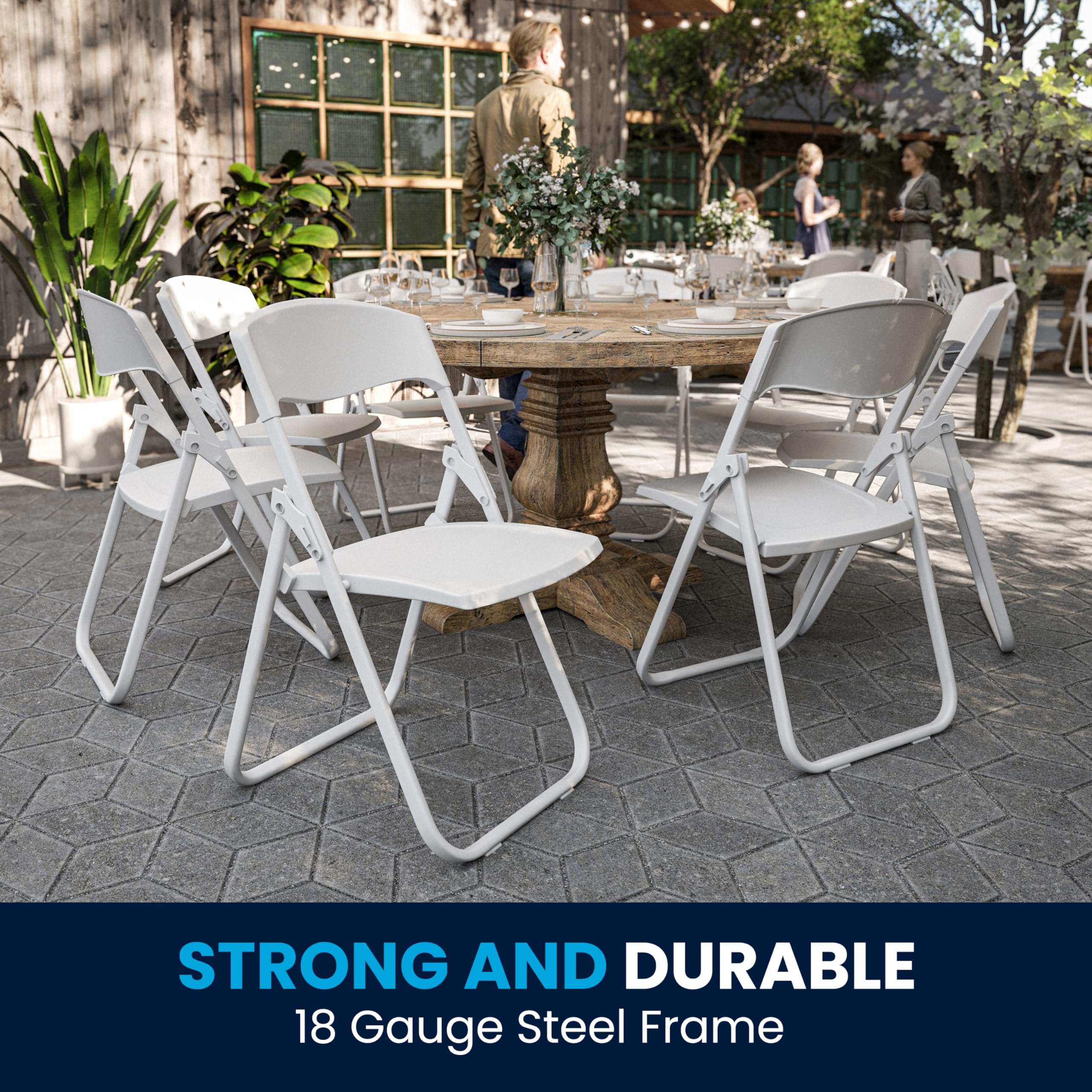 Flash Furniture 2-Pack HERCULES Series 500 lb Capacity Heavy Duty White Plastic Folding Chairs with Built-in Ganging Brackets - Perfect for Events, Parties, and Commercial Use