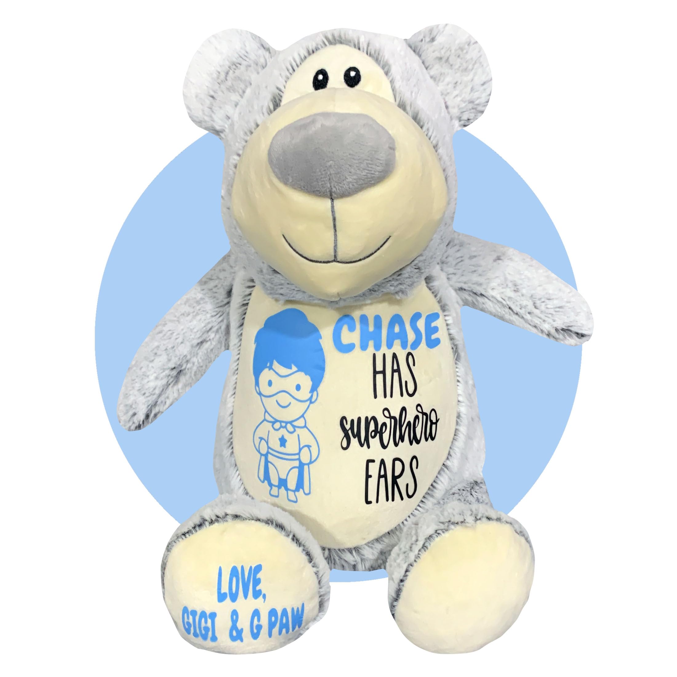 Personalized Ear Tube Surgery Teddy Bear for Kids - Custom Name & Color - Get Well Soon Gift for Post Ear Surgery Recovery - Comforting Plush Toy for Hospital Stay & Recovery by Kikilishop (Grey) - Perfect for Children's Medical Procedures, Hospital Visits & Healing Comfort