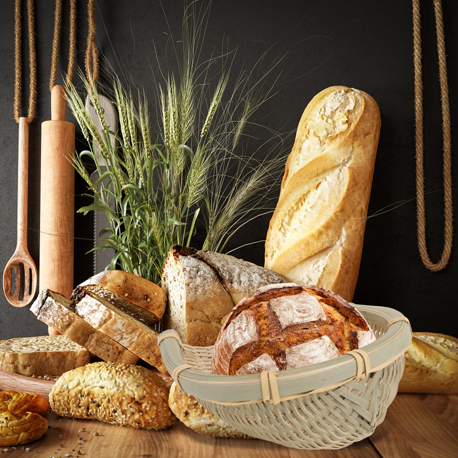 2-Pack Handwoven Bamboo Bread Baskets - 4.7in & 5.5in Stackable Serving Trays for Kitchen, Dining, Garden | Multi-Use for Bread, Fruits, Vegetables, Washing & Drying | Eco-Friendly Home Organization Storage Solution