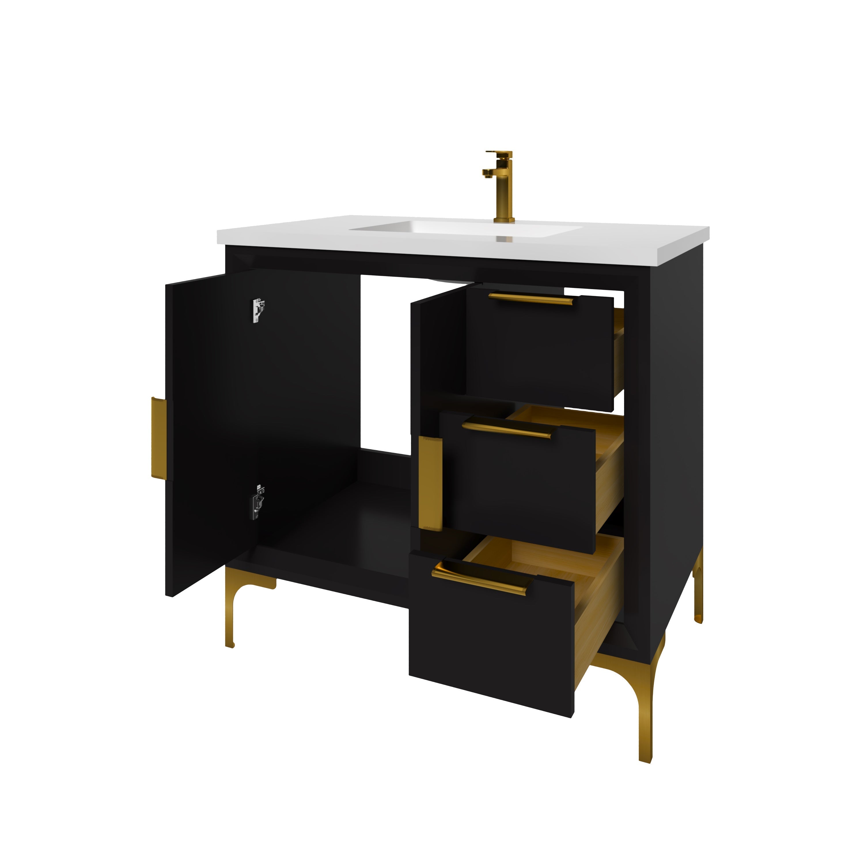 35.5 Inch Black Oxford Bathroom Vanity with Sink - Modern Single Sink Vanity for Bathroom Remodel, Small Space & Powder Room Makeover