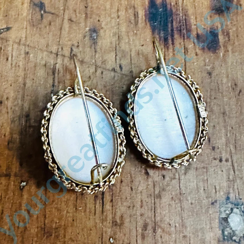 14K Gold & Shell Cameo Earrings - Vintage Style Dangle Earrings for Women, Perfect for Weddings, Parties & Special Occasions