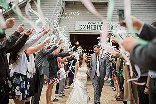 150 Pack Wedding Wands with Ivory & Light Pink Ribbon Streamers & Gold Frayed Ends - Perfect for Bridal Showers, Send-Offs, and Wedding Ceremonies