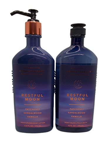 Bath & Body Works Aromatherapy RESTFUL MOON Gift Set - Patchouli, Sandalwood & Vanilla Scented Body Lotion & Body Wash + Foam Bath (Full Size) | Relaxing Moisturizing Skincare for Stress Relief & Better Sleep