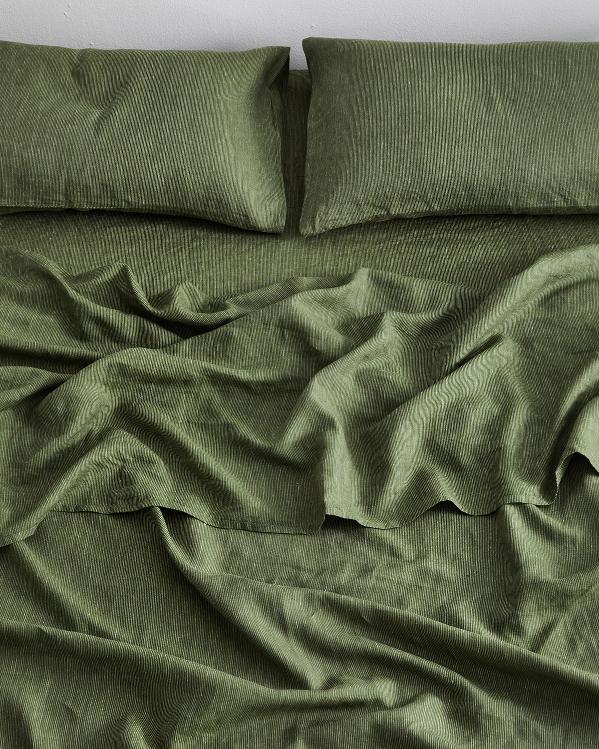 100% French Flax Linen Fitted Sheet - Olive Stripe - Breathable & Soft Bedding for Comfortable Sleep - Perfect for Master Bedroom, Guest Room & Vacation Homes
