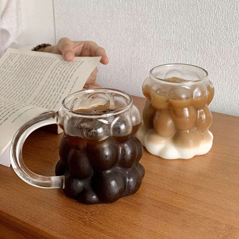 Premium Large Bubble Glass Cup - 16oz Insulated Tumbler with Lid & Straw - Perfect for Iced Coffee, Smoothies & Cold Drinks at Home, Office or Travel