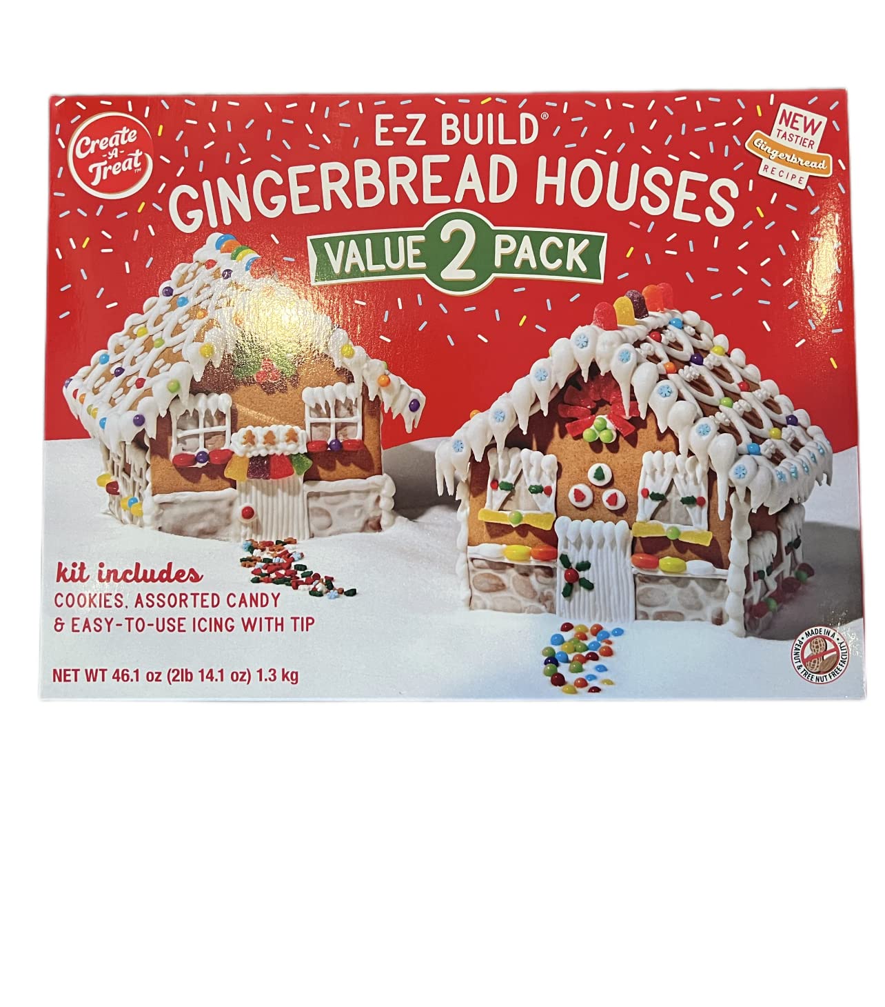 Create-A-Treat E-Z Build Gingerbread House Kit - 2 Pack (46.1 oz) for Holiday Baking, Christmas Decorations & Family Fun Activities