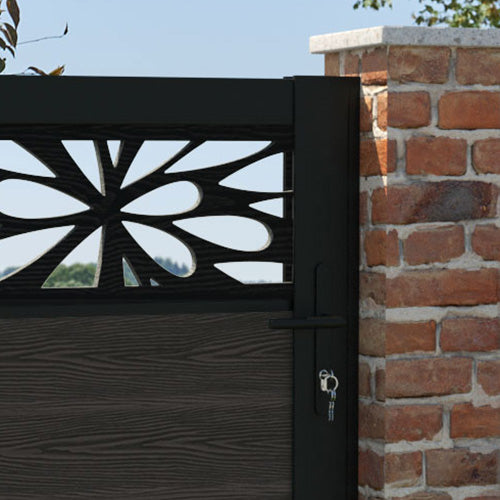 Classic Blossom Dark Oak Wooden Pedestrian Gate - Perfect for Garden, Yard, and Driveway Entryways