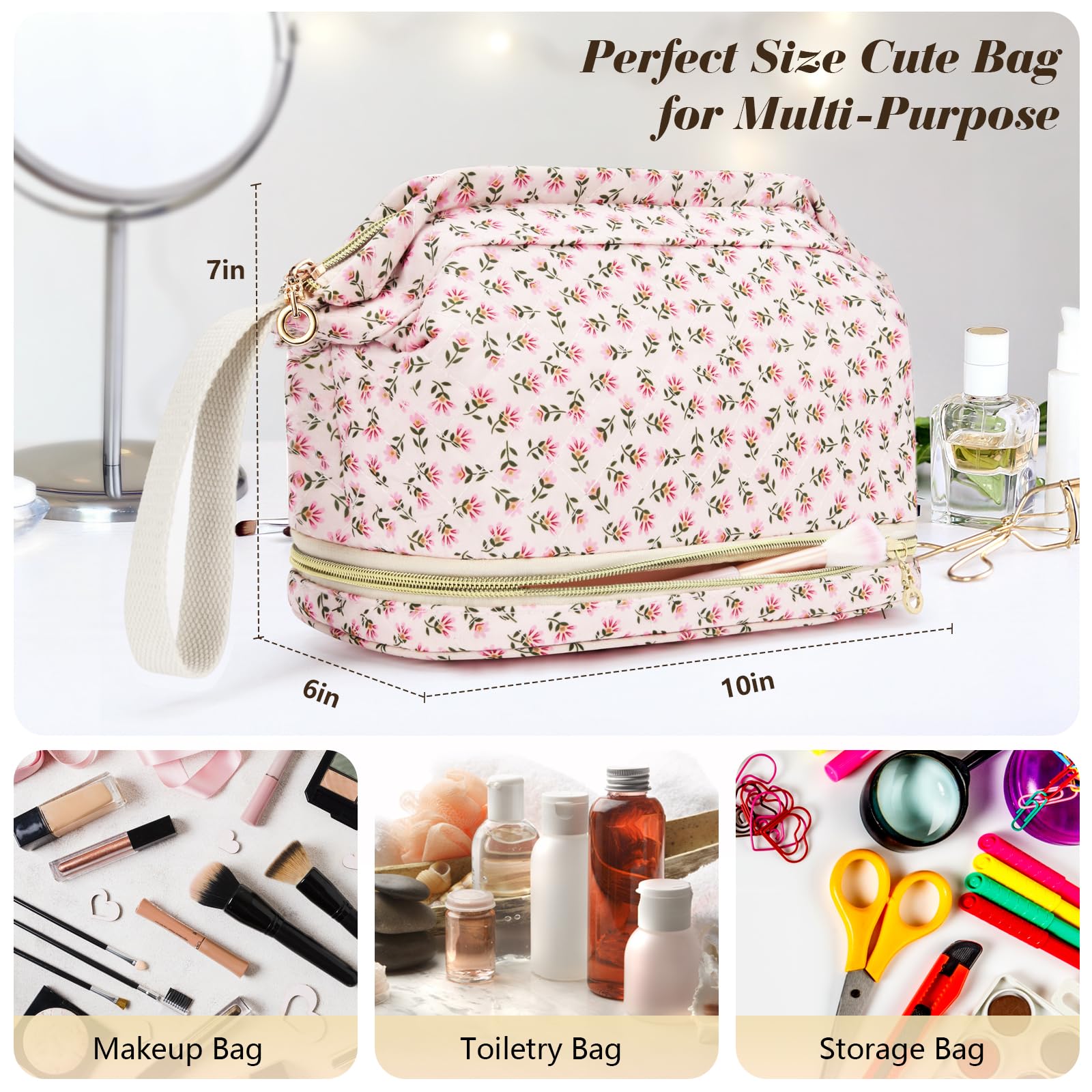 Stylish Large Corduroy Makeup Bag for Women & Girls - Travel Cosmetic Organizer with Strawberry Design, Perfect for Toiletries & Travel Essentials | Ideal for Vacation, Gym, and Daily Use
