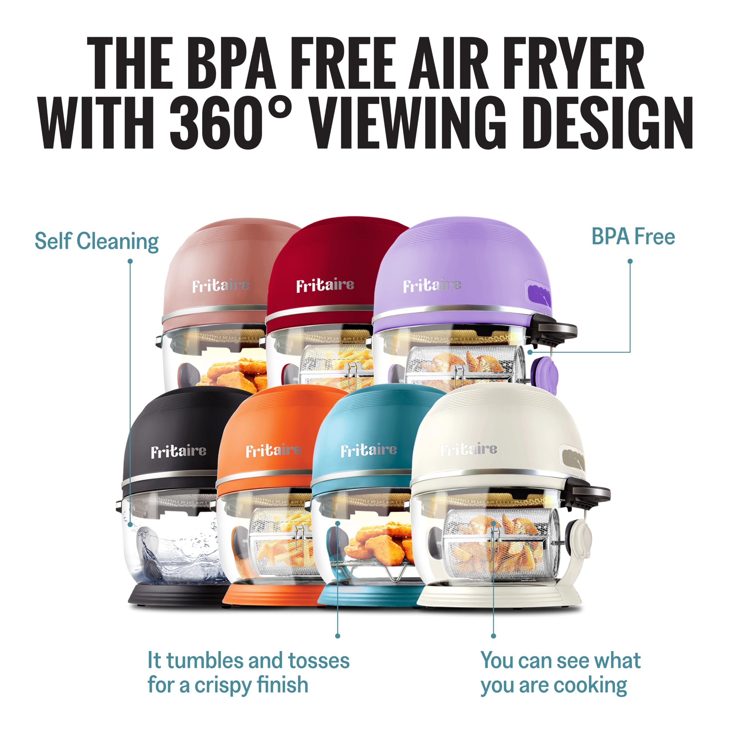 Healthy 5 Quart Glass Air Fryer - Non-Toxic, BPA-Free & Teflon-Free, 6-in-1 Functions (Rotisserie, Roast, Bake), 400°F Vortex Technology for Even Cooking, Self-Cleaning with 360° Visibility - Perfect for Family Meals, Quick Snacks & Healthy Cooking