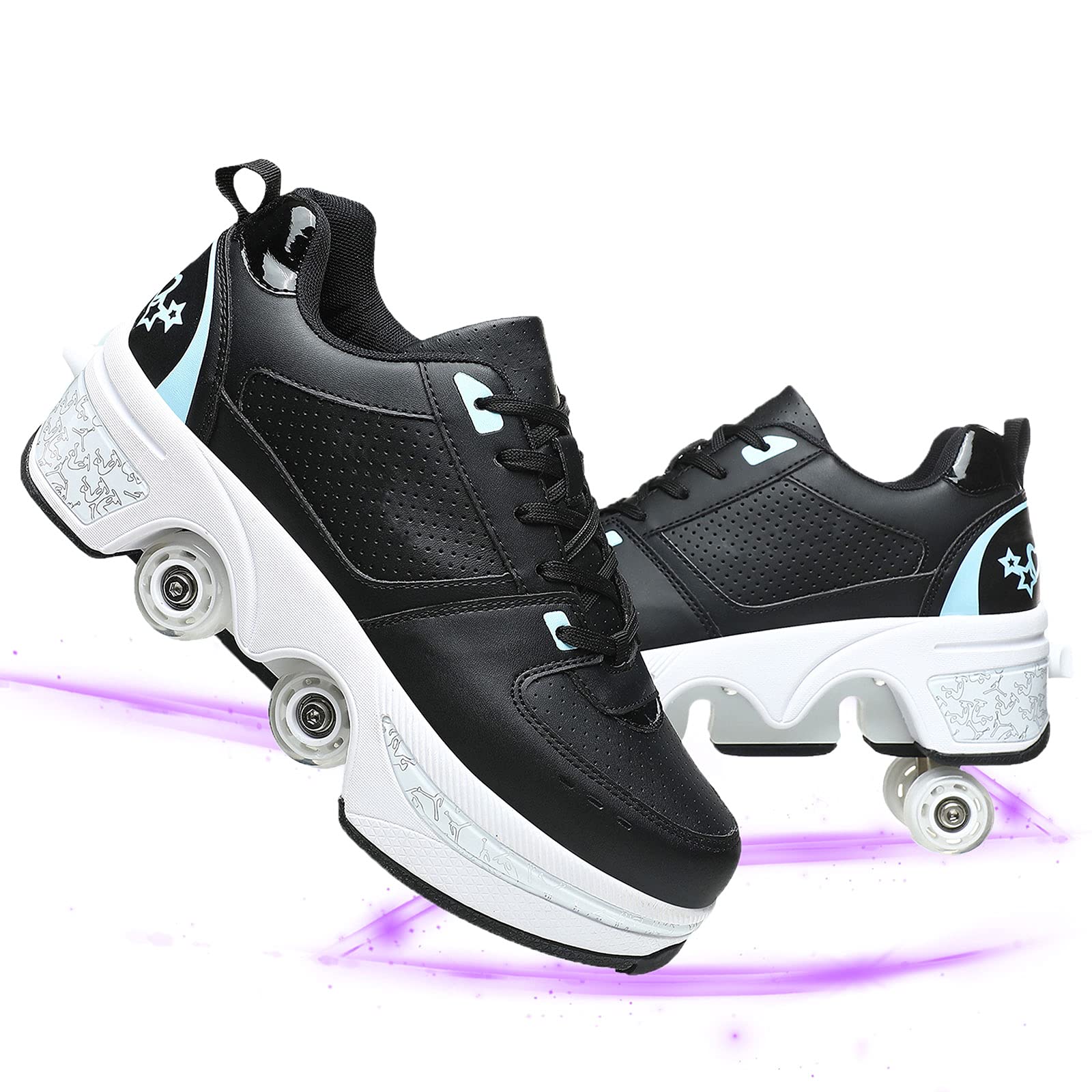 NNZZY Roller Shoes for Adults - Adjustable Wheeled Sneakers for Men & Women | Outdoor Running & Walking Shoes with Built-in Roller Skates | Perfect for Commuting, Fitness & Fun Activities