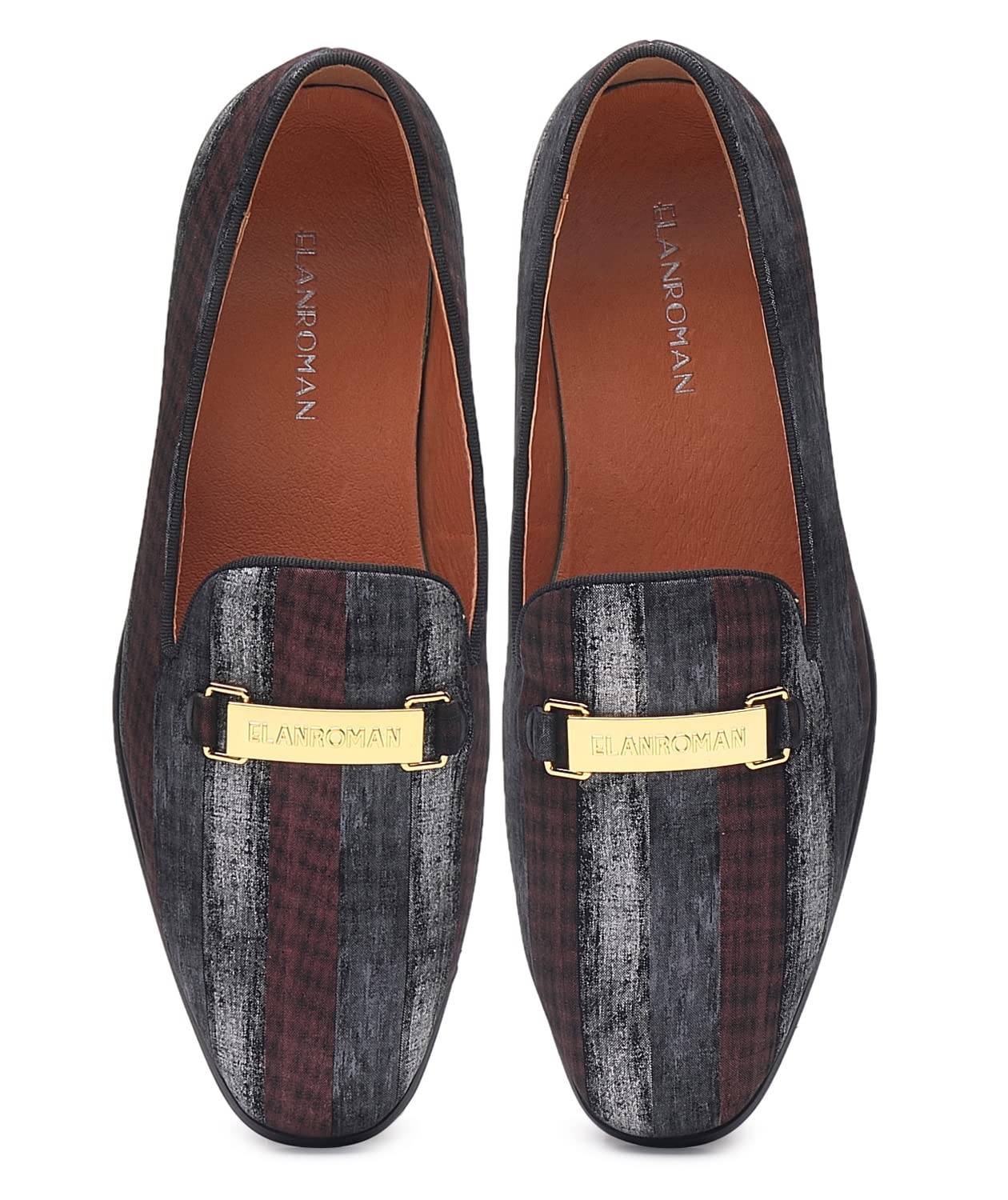 ELANROMAN Men's Gold Buckle Loafers - Stylish Slip-On Penny Loafers for Wedding, Party & Business Casual - Comfortable Dress Shoes for Formal Events & Office Wear