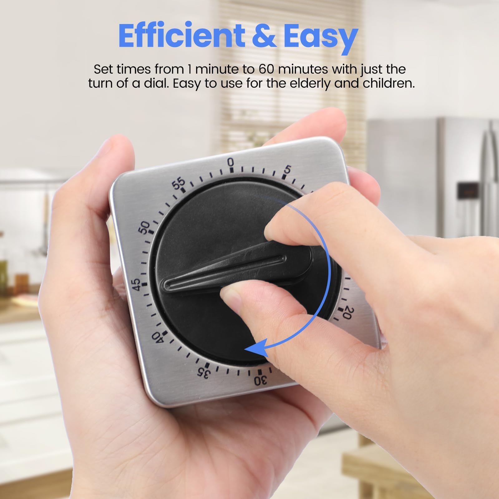Mechanical Kitchen Timer for Cooking - Loud Alarm, No Batteries Needed - Magnetic Backing & Stainless Steel Body - Perfect for Baking, Grilling, and Meal Prep Countdowns
