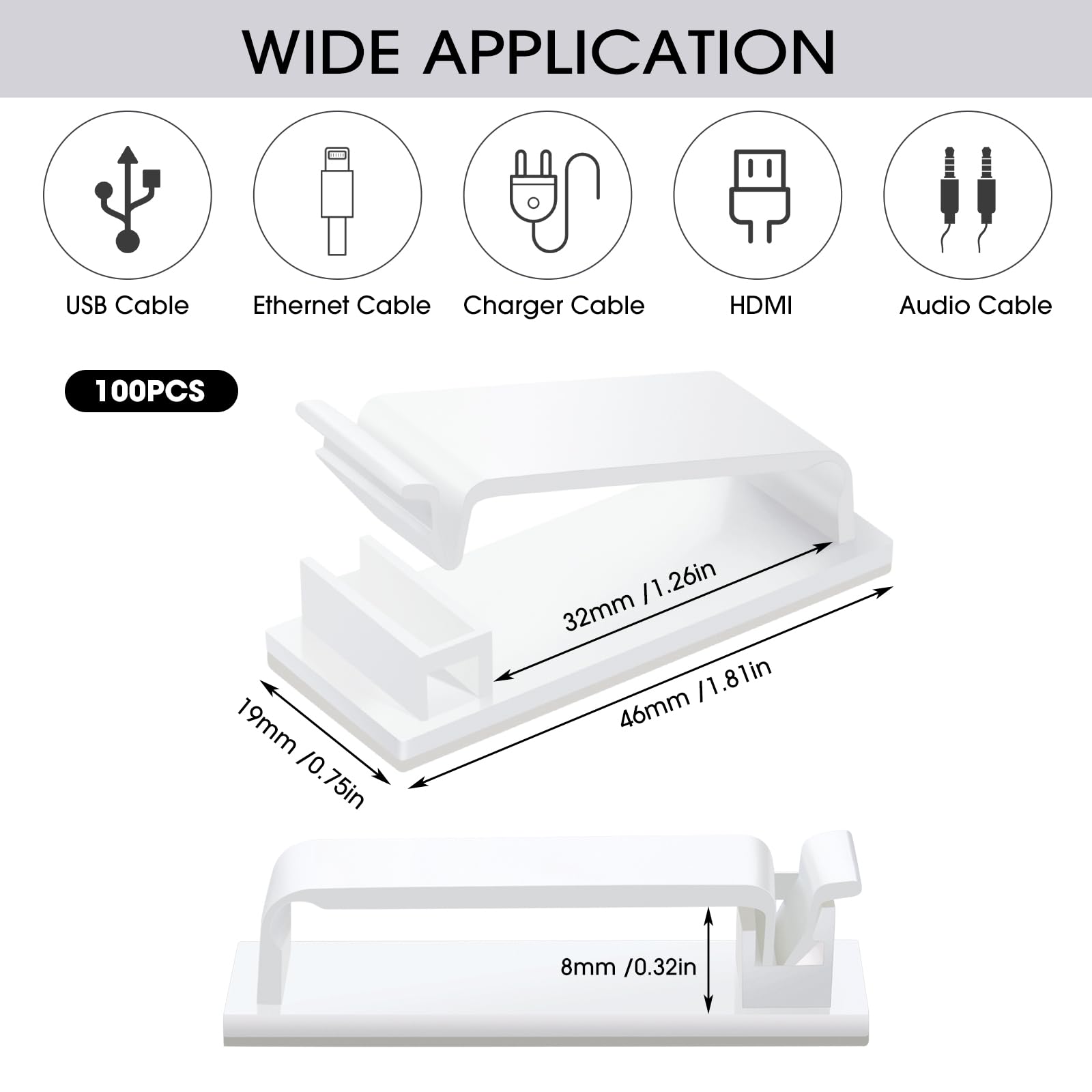 Hicarer 100 Pcs White X-Large Adhesive Cable Clips Hooks - Strong Wire Cord Holders for Outdoor String Lights, Christmas Decorations - Perfect for Wall, Desk, Car, Home and Office Organization