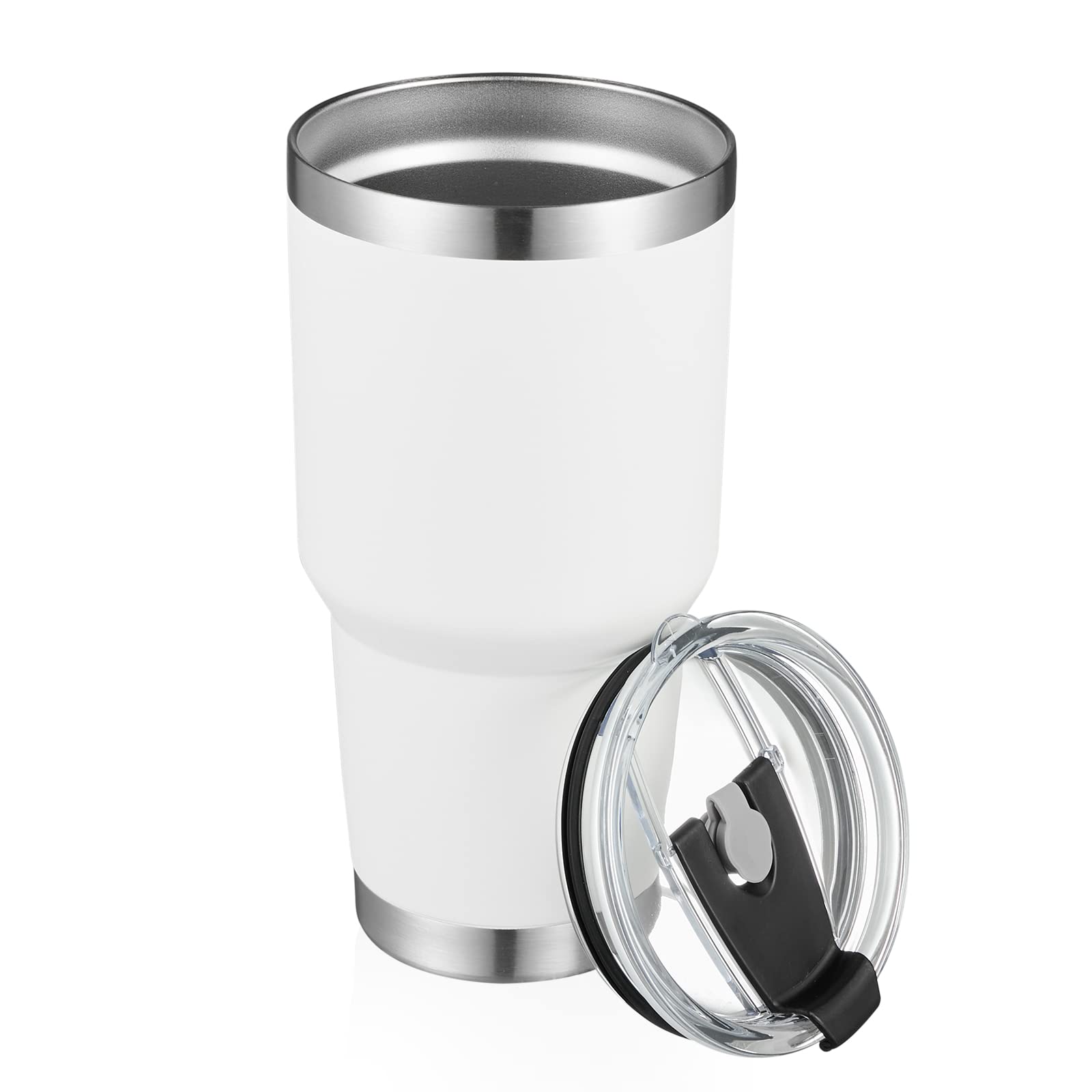 30 oz Insulated Stainless Steel Travel Coffee Mug with Lid & Straw - Double Wall Vacuum Tumbler for Hot & Cold Drinks - Powder Coated Durable Design - Perfect for Office, Commuting, Camping & Outdoor Use (White, 12 Pack)