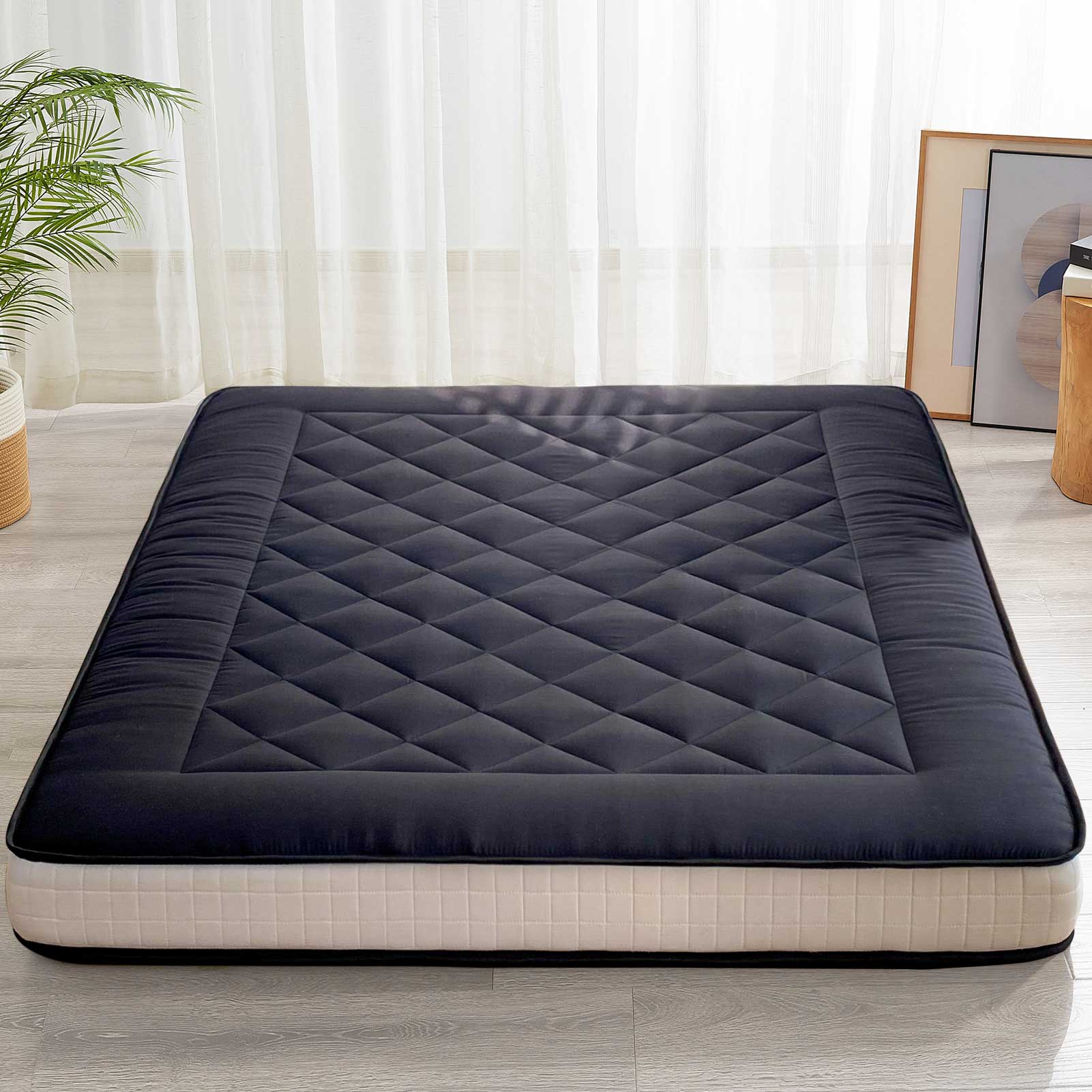 MAXYOYO 6-Inch Extra Thick Japanese Futon Mattress - Premium Diamond Quilted Floor Bed for Bedroom & Guest Room - Black - Perfect for Small Spaces, Studio Apartments & Minimalist Home Decor