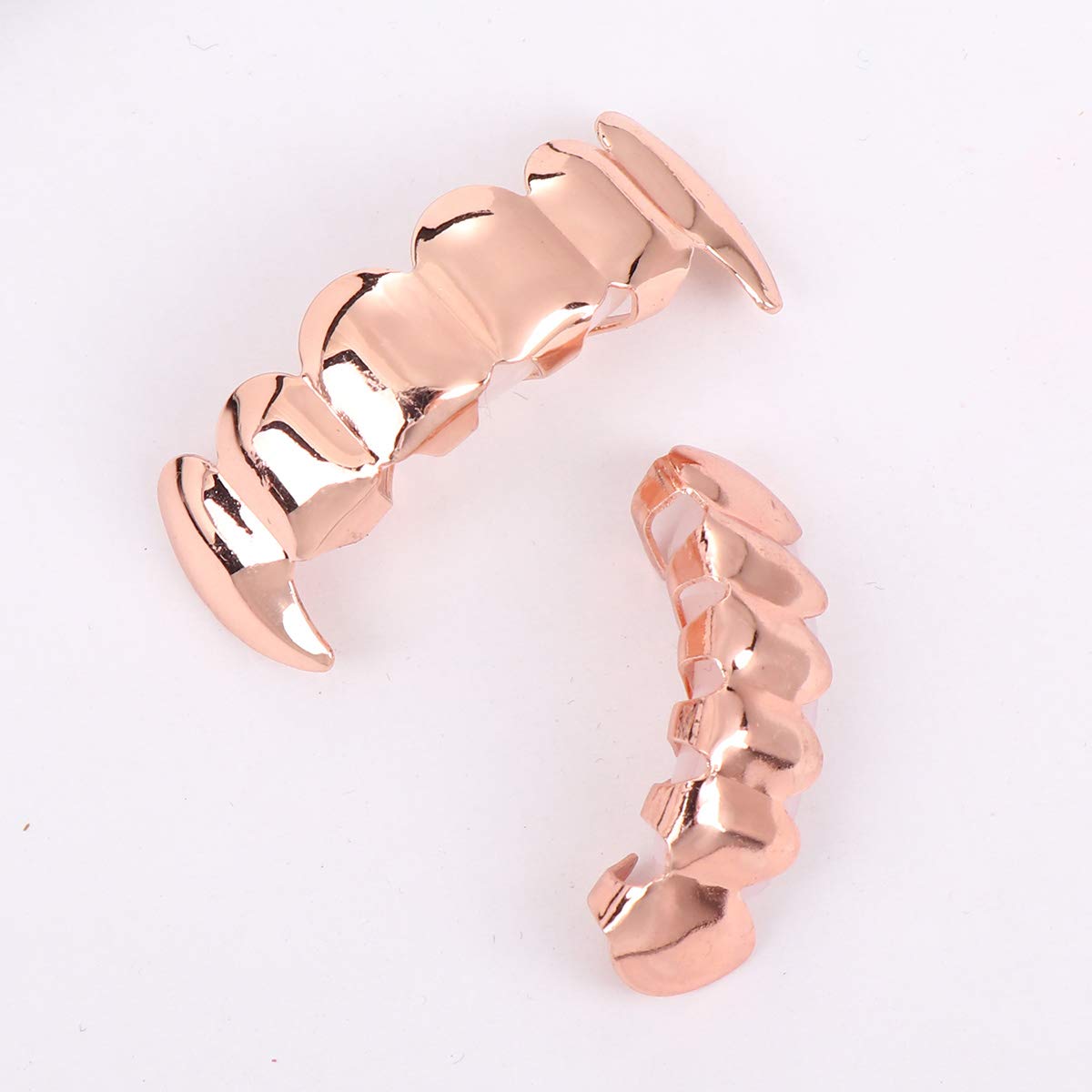 PRETYZOOM Rose Gold Plated Hip Hop Grillz Set - Top & Bottom Vampire Fang Tooth Jewelry for Men & Women | Perfect for Rap Performances, Halloween Costumes & Street Style Fashion