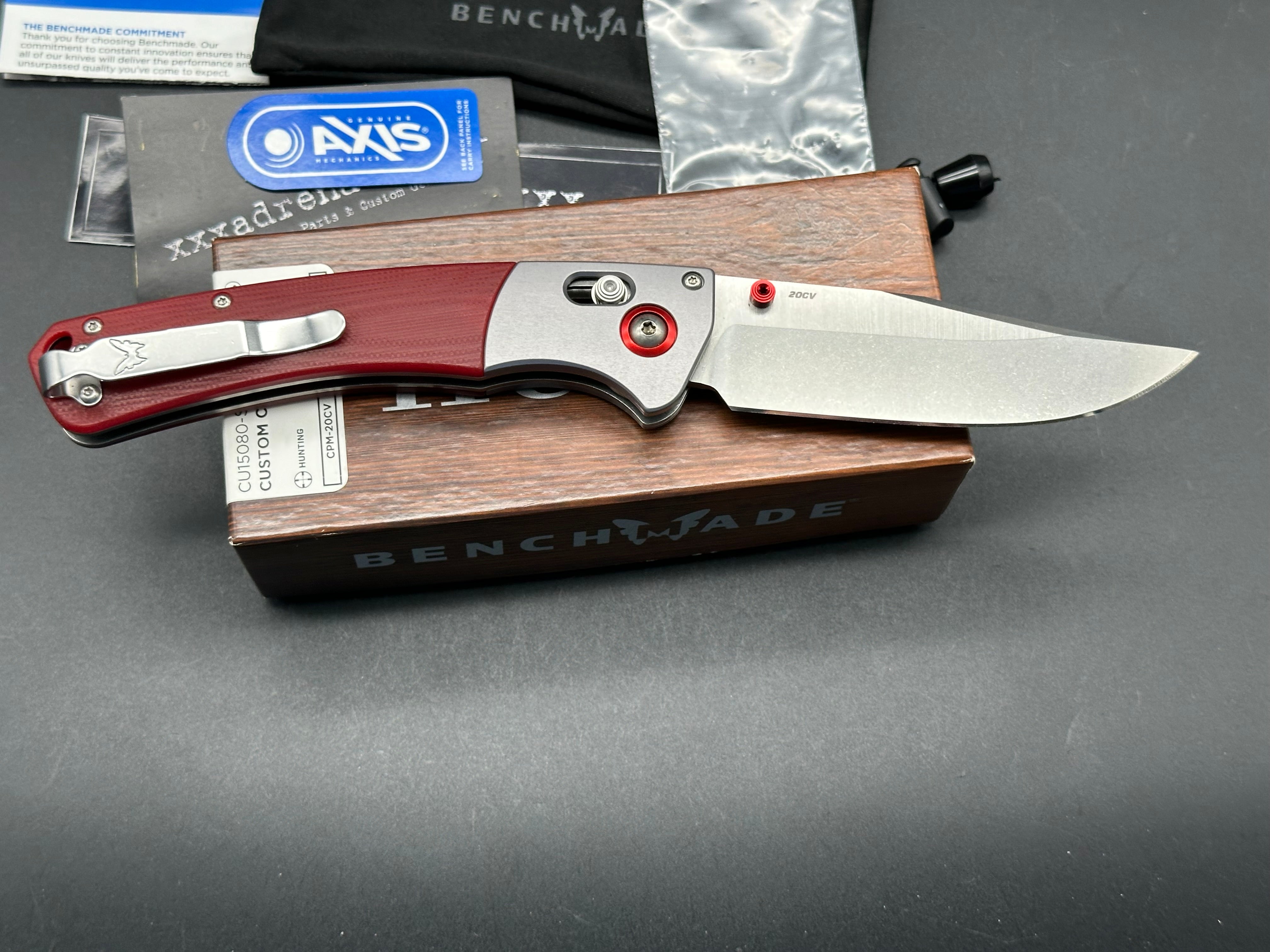 Benchmade Crooked River Custom Folding Knife - Red G10 Handle & 20CV Steel Blade | Hunting, Camping & Outdoor EDC Knife