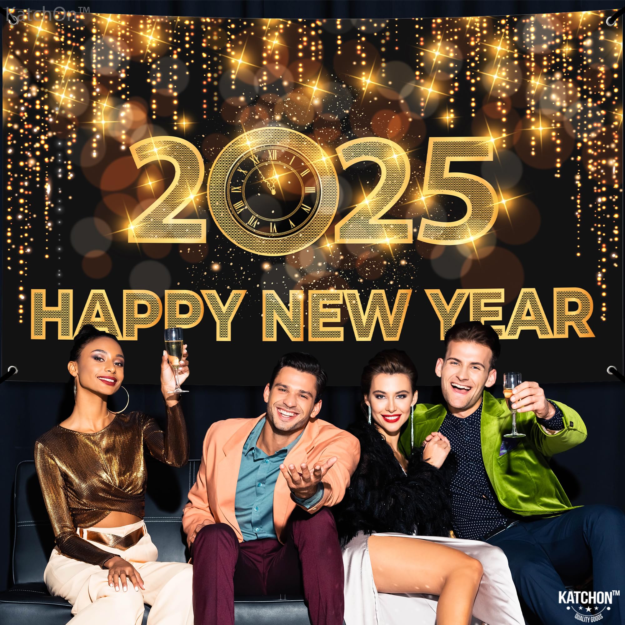 KatchOn 2025 New Year Banner - 72x44 Inch Large NYE Backdrop | Happy New Year Decorations & Party Supplies for 2025 | Perfect for New Year's Eve Celebrations, Home Decor, and Photo Booths