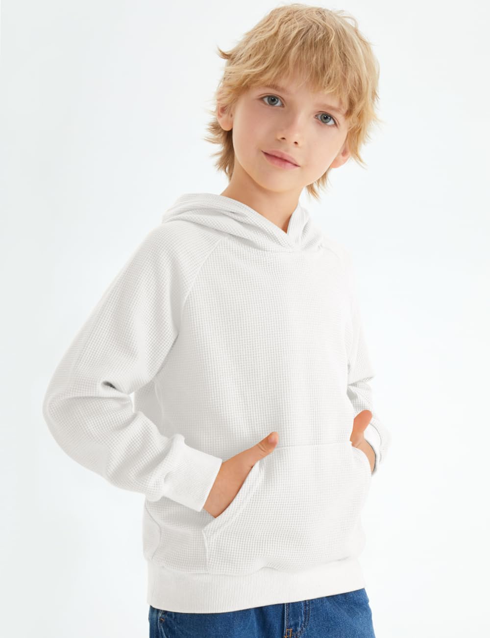 **Gege Boys Plaid Long Sleeve Pullover Hoodie - Soft Waffle Knit Casual Hooded Sweatshirt with Pockets for School, Play & Outdoor Activities**