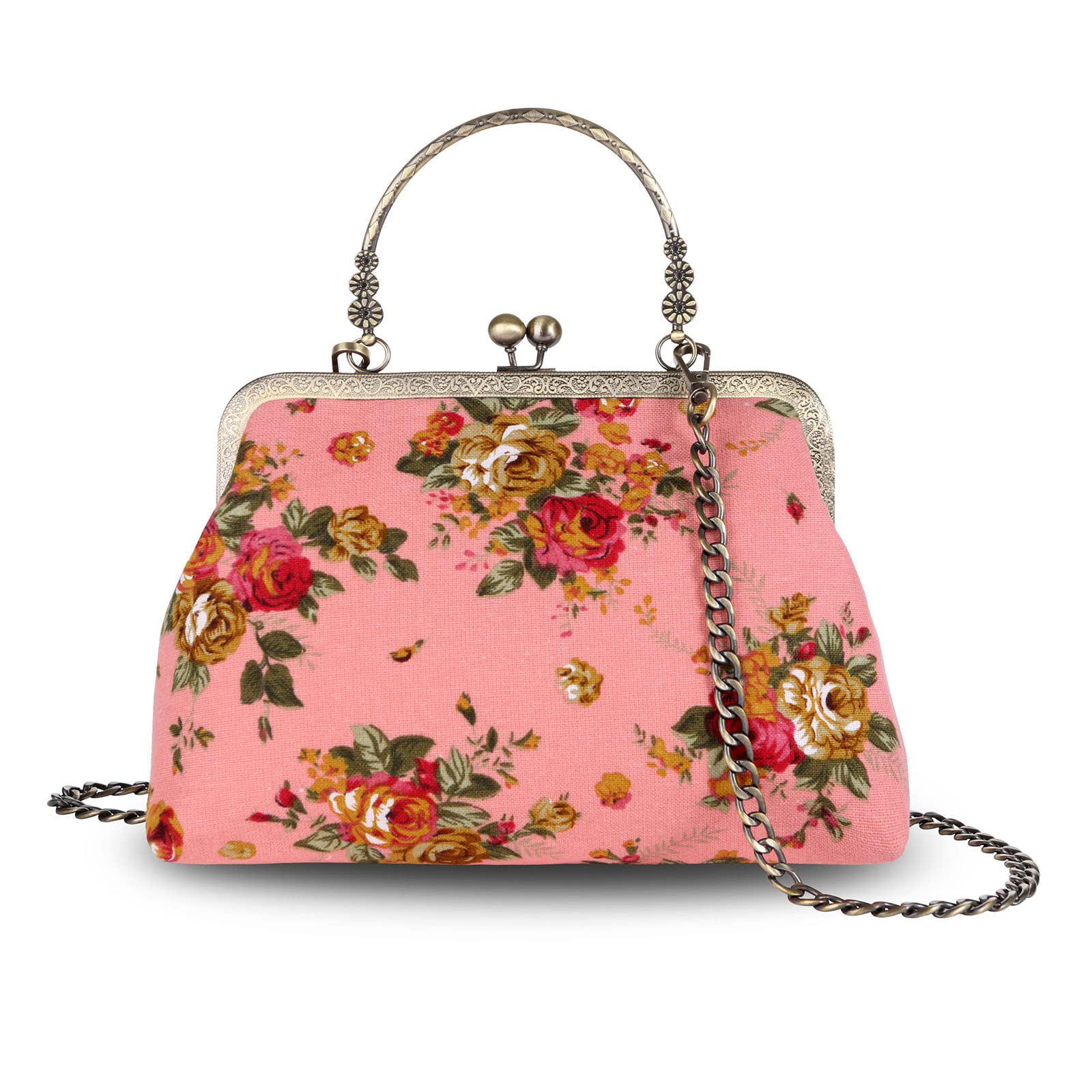 Vintage Floral Kiss Lock Handbag for Women - Perfect for Vacation & Travel