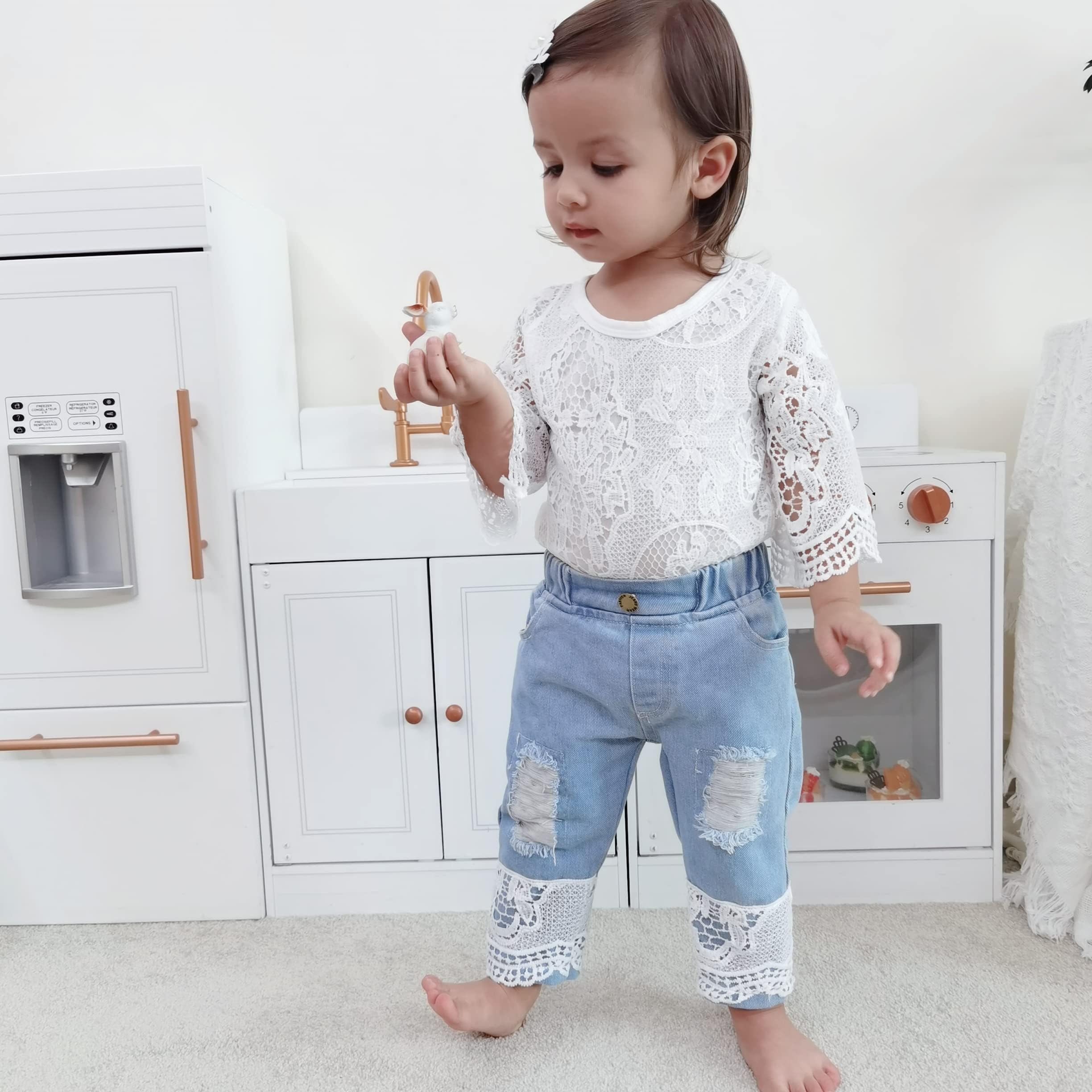 Baby Girl Clothes Outfits - Toddler Infant Romper Top & Jeans Set | Cute Casual Outfit for Playdates & Family Photos