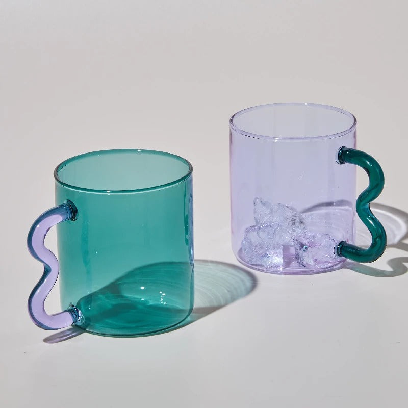 Pastel Glass Wavy Handle Coffee Mug - 14oz Aesthetic Drinking Cup for Tea, Coffee & Hot Chocolate - Perfect for Home, Office & Gift Giving