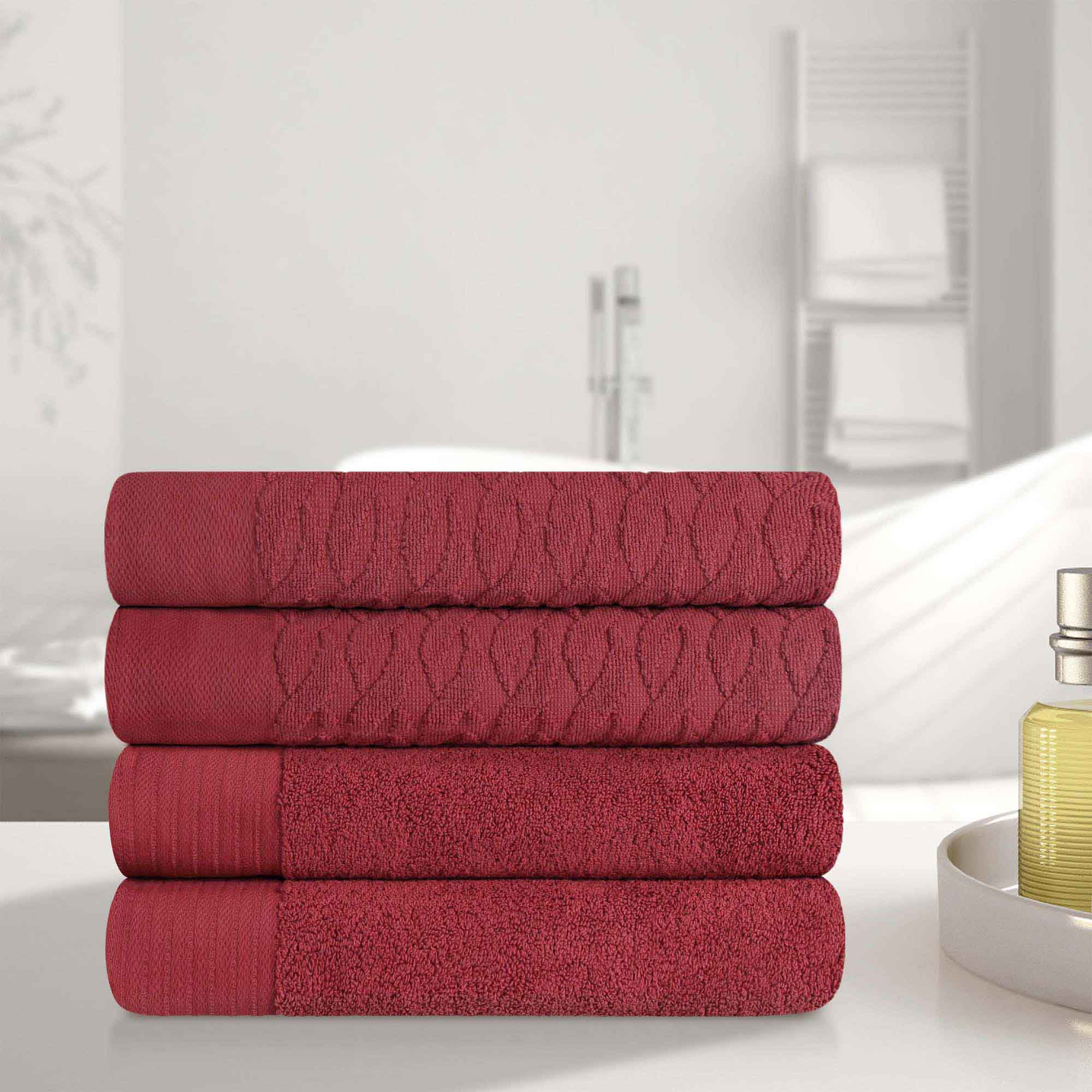 Premium Turkish Cotton Jacquard Herringbone & Solid 4-Piece Bath Towel Set - Ultra Soft & Absorbent Luxury Towels for Spa, Bathroom & Beach Use